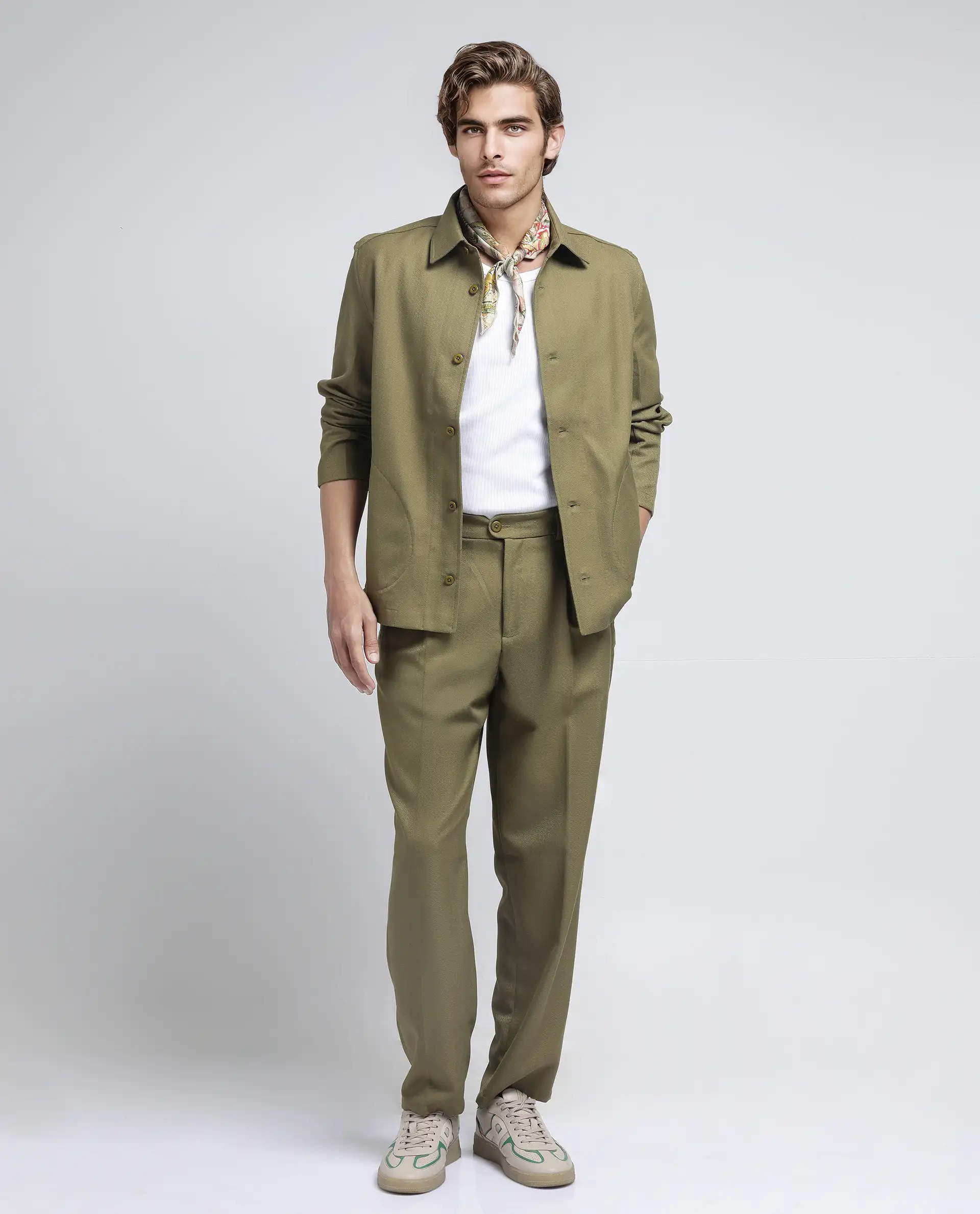 Rare Rabbit Men's Aront Olive Polyester Plain Relaxed Fit Full Sleeve Spread Collar Jacket - Image 2