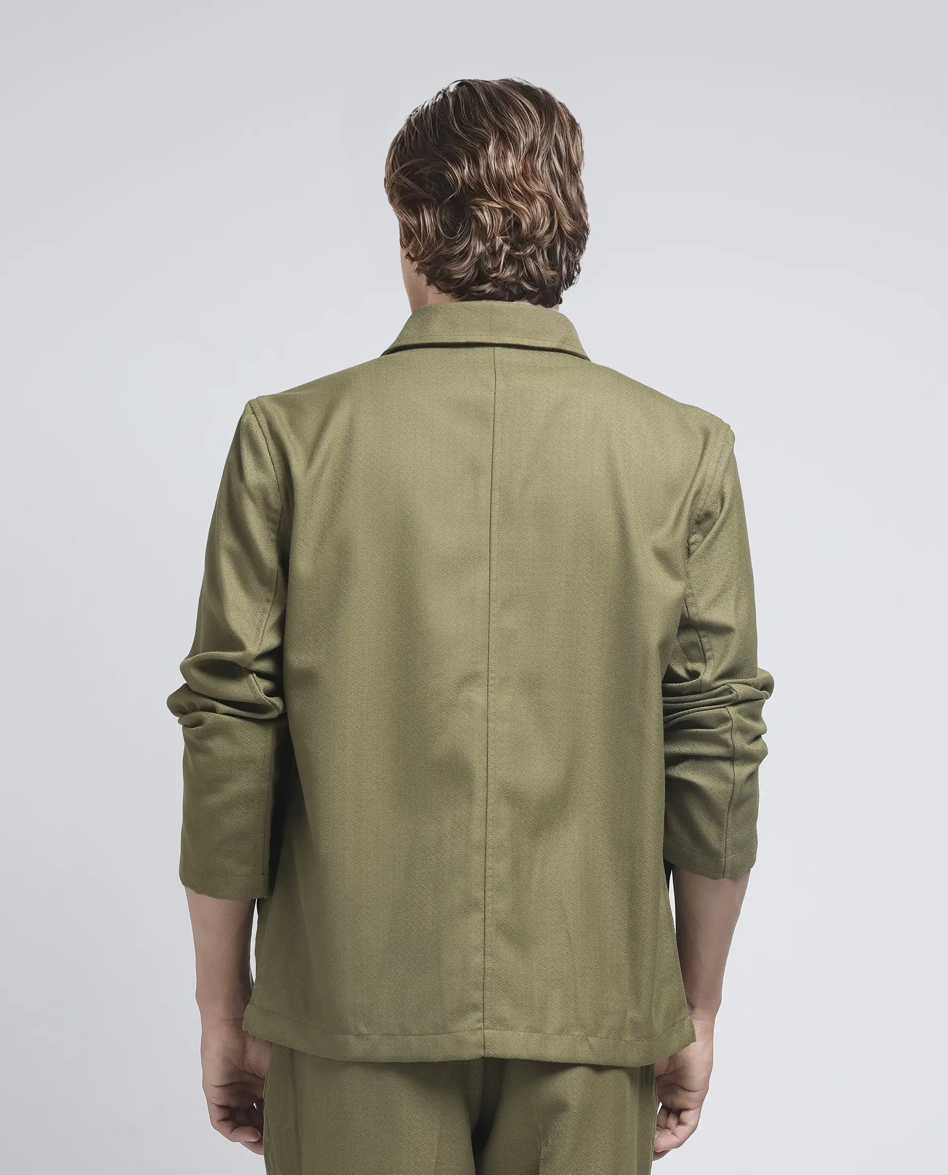 Rare Rabbit Men's Aront Olive Polyester Plain Relaxed Fit Full Sleeve Spread Collar Jacket - Image 4