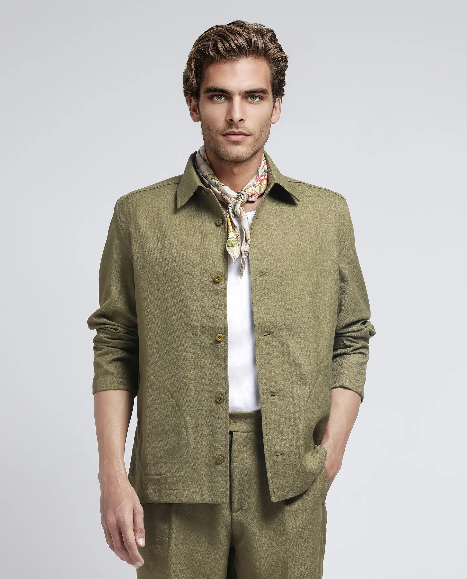 Rare Rabbit Men's Aront Olive Polyester Plain Relaxed Fit Full Sleeve Spread Collar Jacket - Image 5