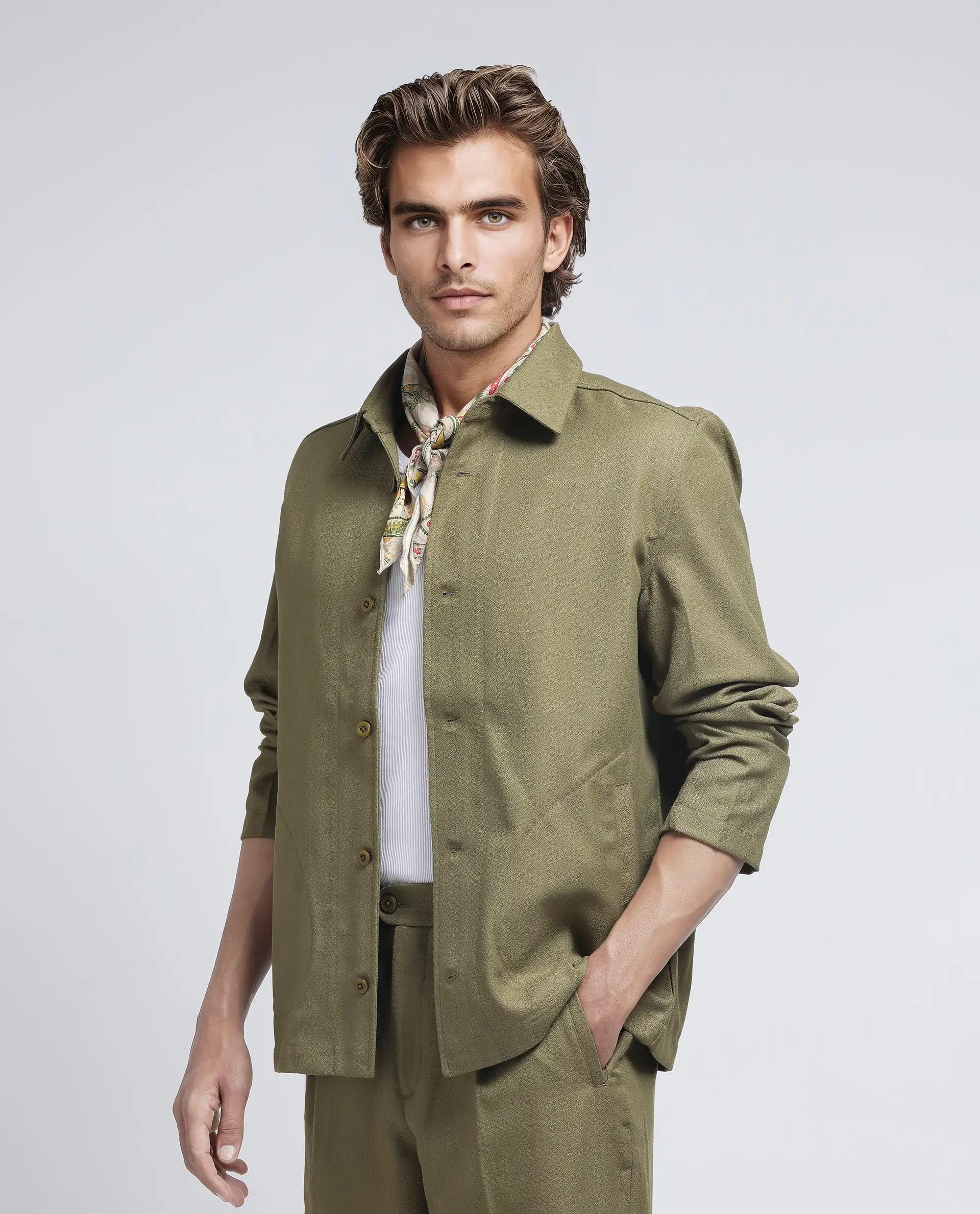 Rare Rabbit Men's Aront Olive Polyester Plain Relaxed Fit Full Sleeve Spread Collar Jacket - Image 6