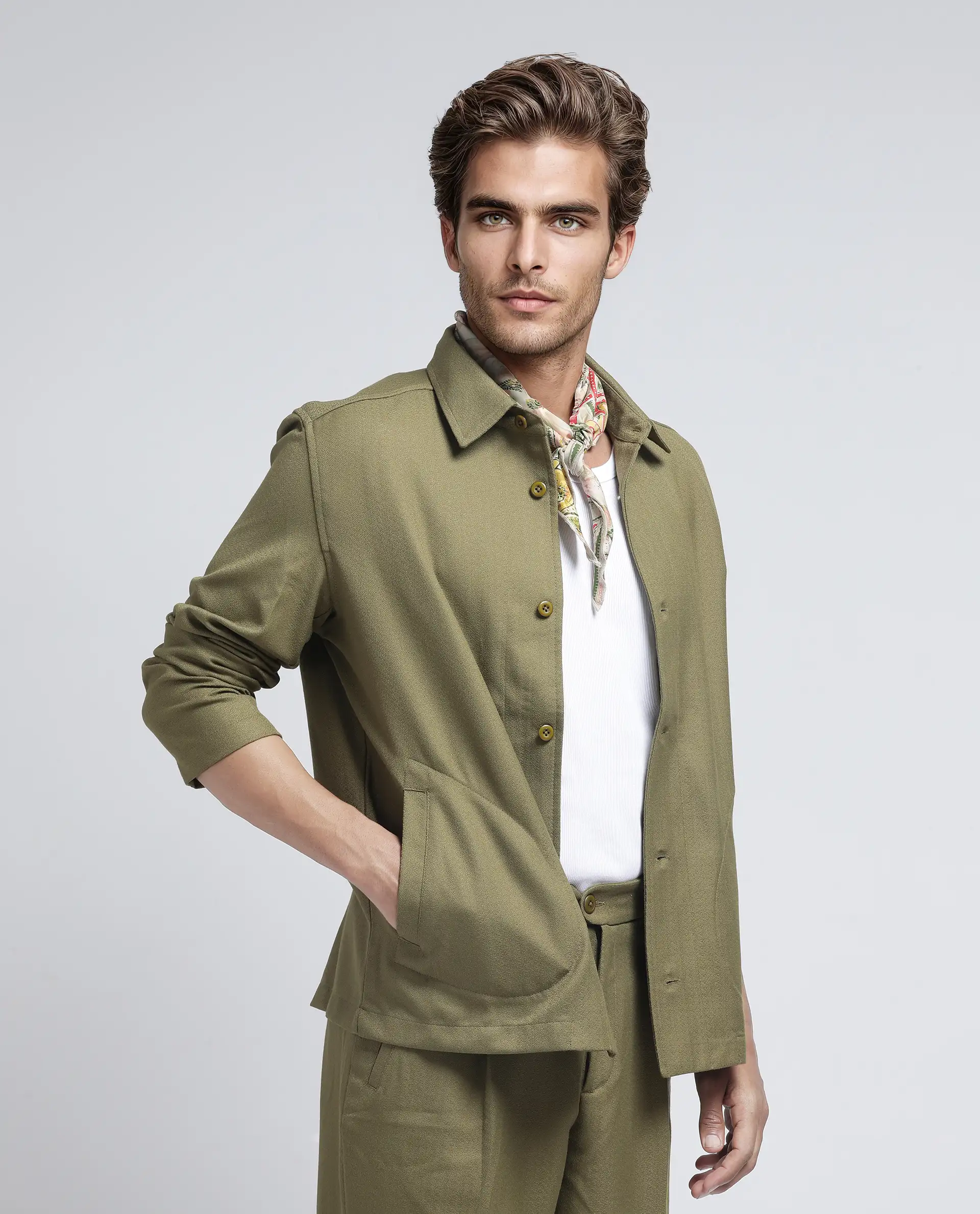 Rare Rabbit Men's Aront Olive Polyester Plain Relaxed Fit Full Sleeve Spread Collar Jacket - Image 7