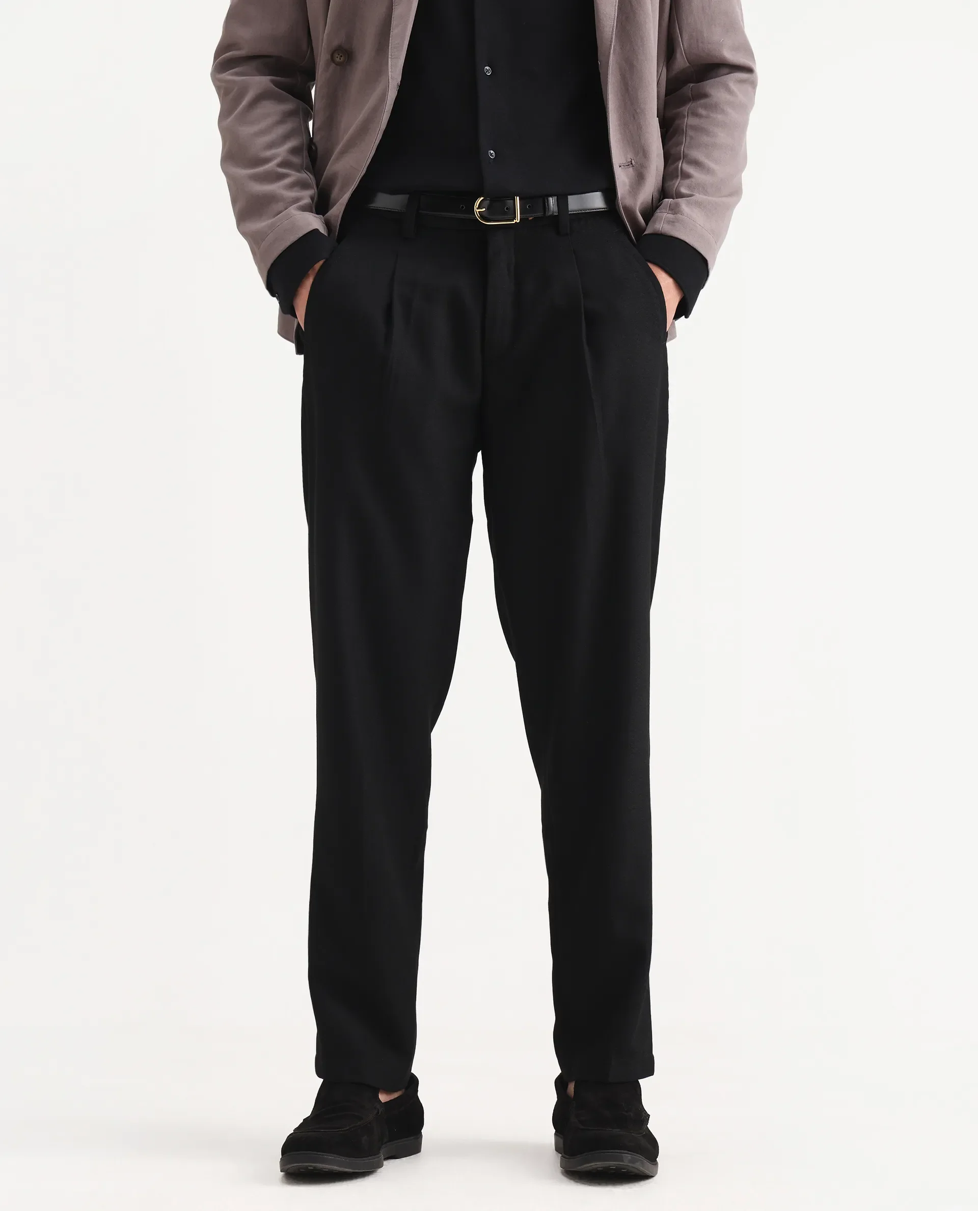 Rare Rabbit Men's Aront B Black Polyester Blend Plain Relaxed Fit Trouser - Image 2