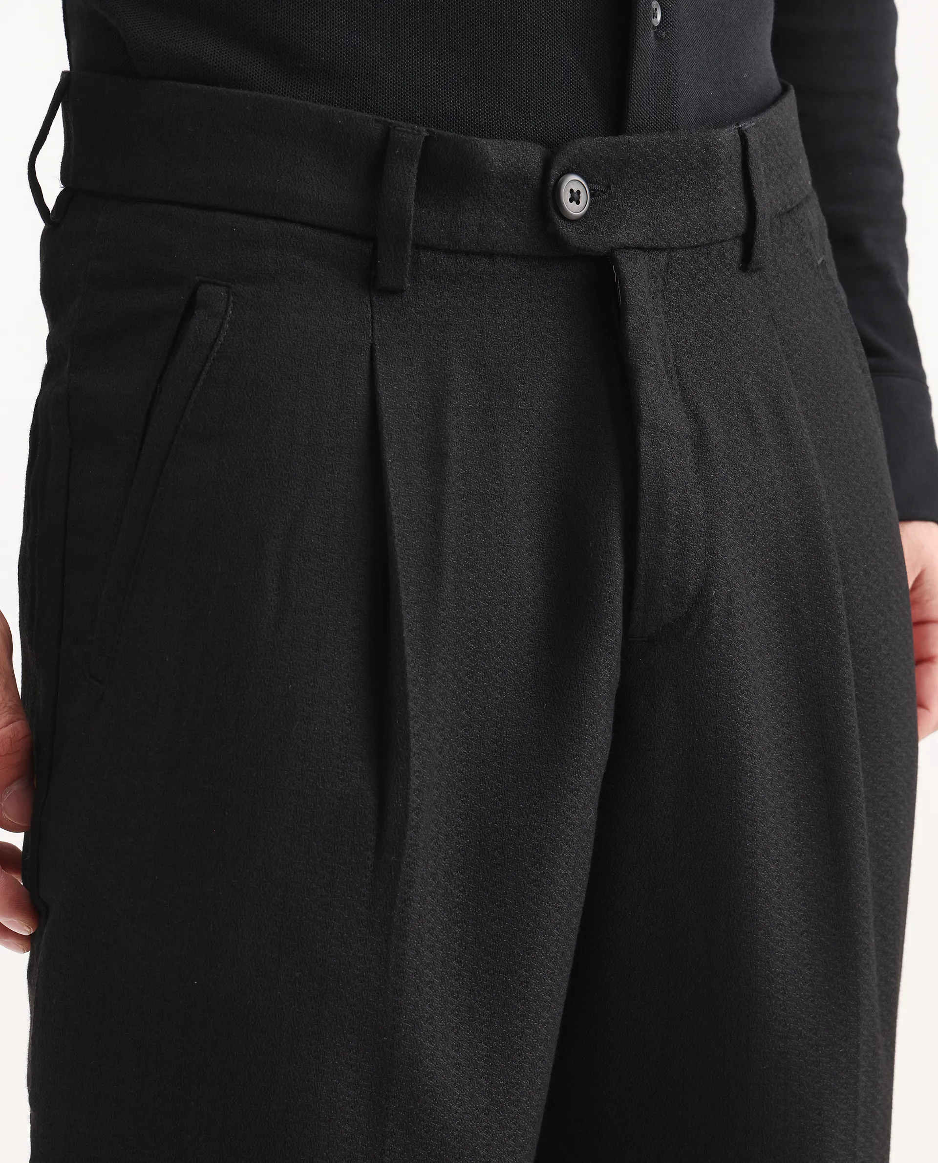 Rare Rabbit Men's Aront B Black Polyester Blend Plain Relaxed Fit Trouser - Image 3