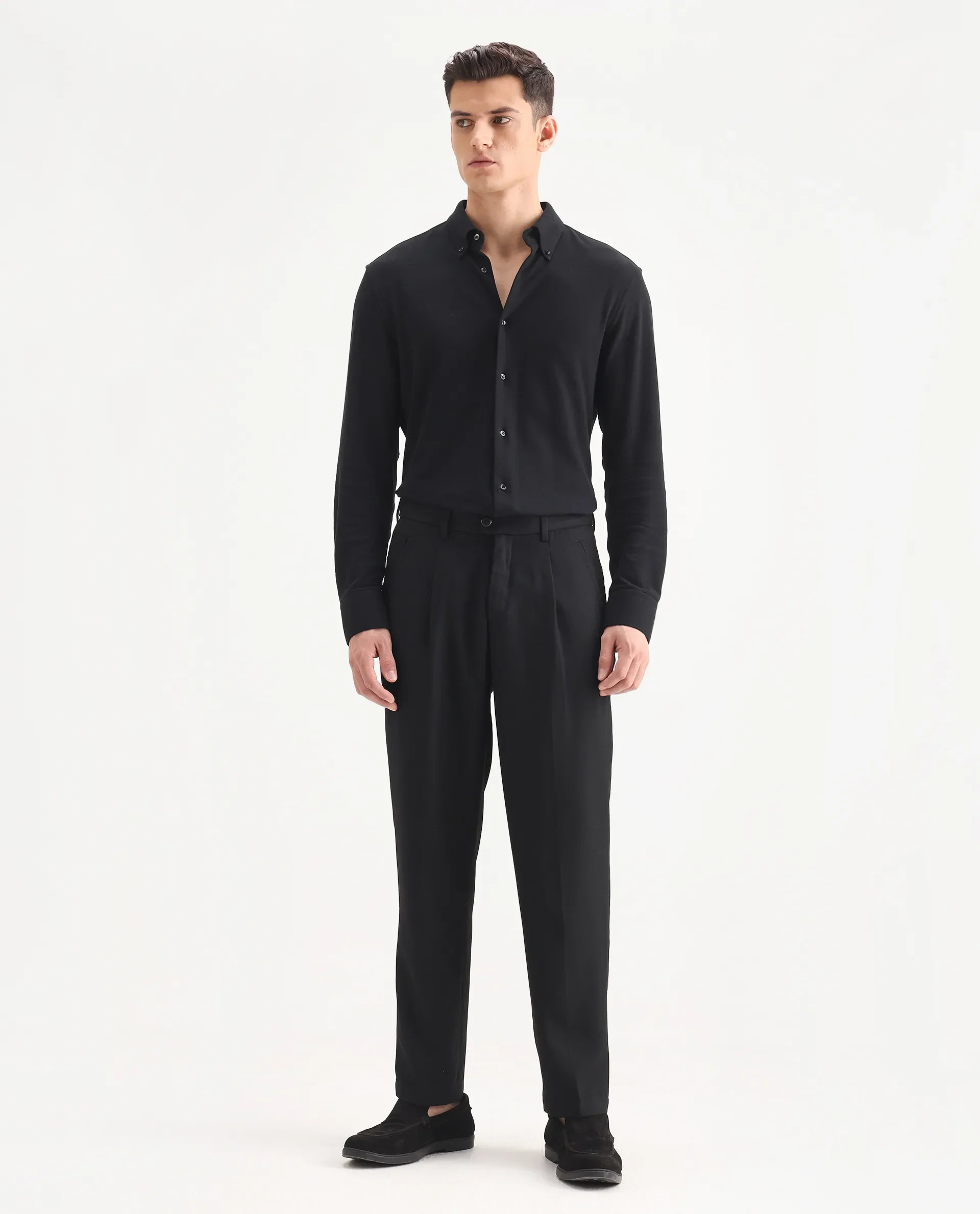 Rare Rabbit Men's Aront B Black Polyester Blend Plain Relaxed Fit Trouser - Image 4
