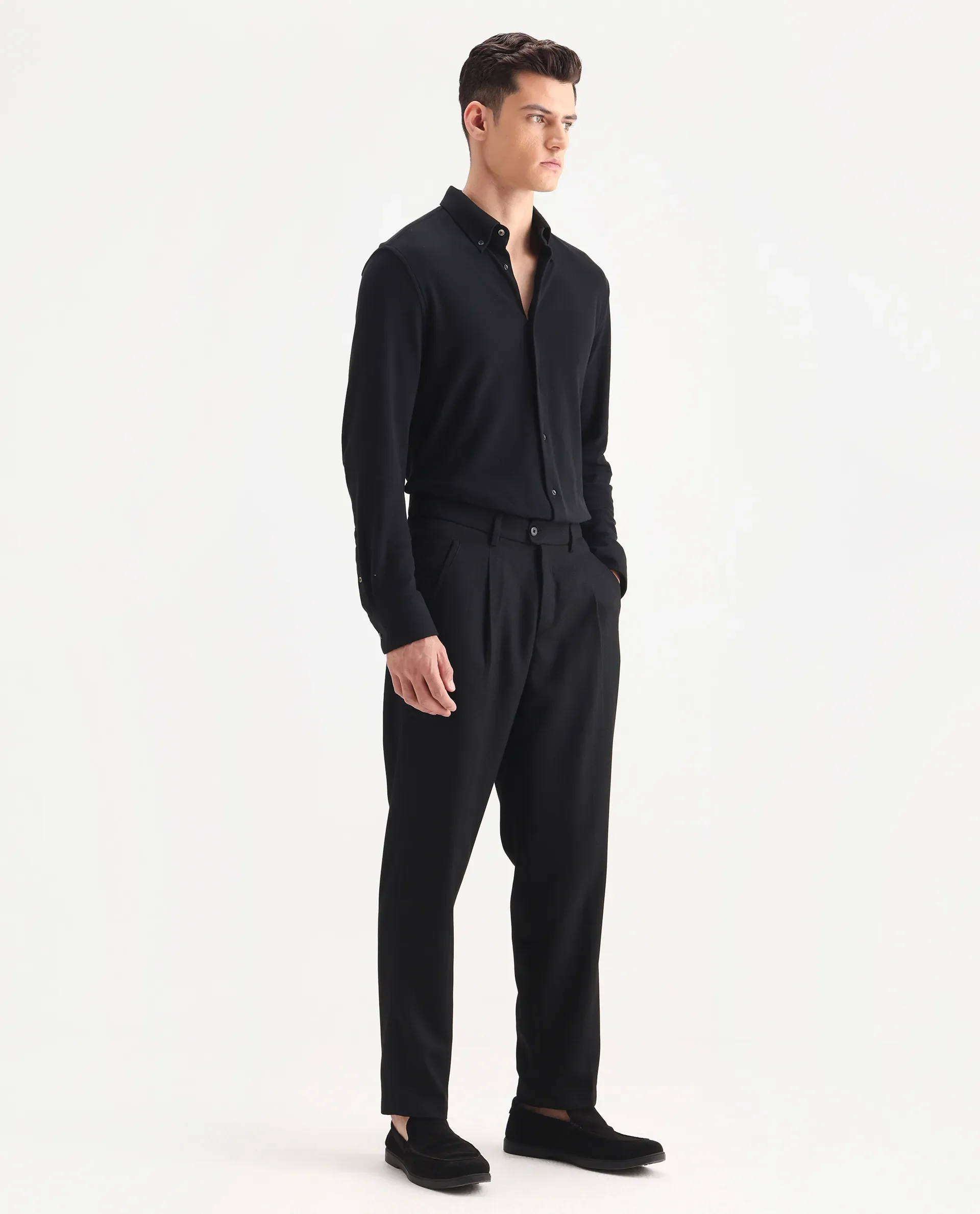 Rare Rabbit Men's Aront B Black Polyester Blend Plain Relaxed Fit Trouser - Image 7