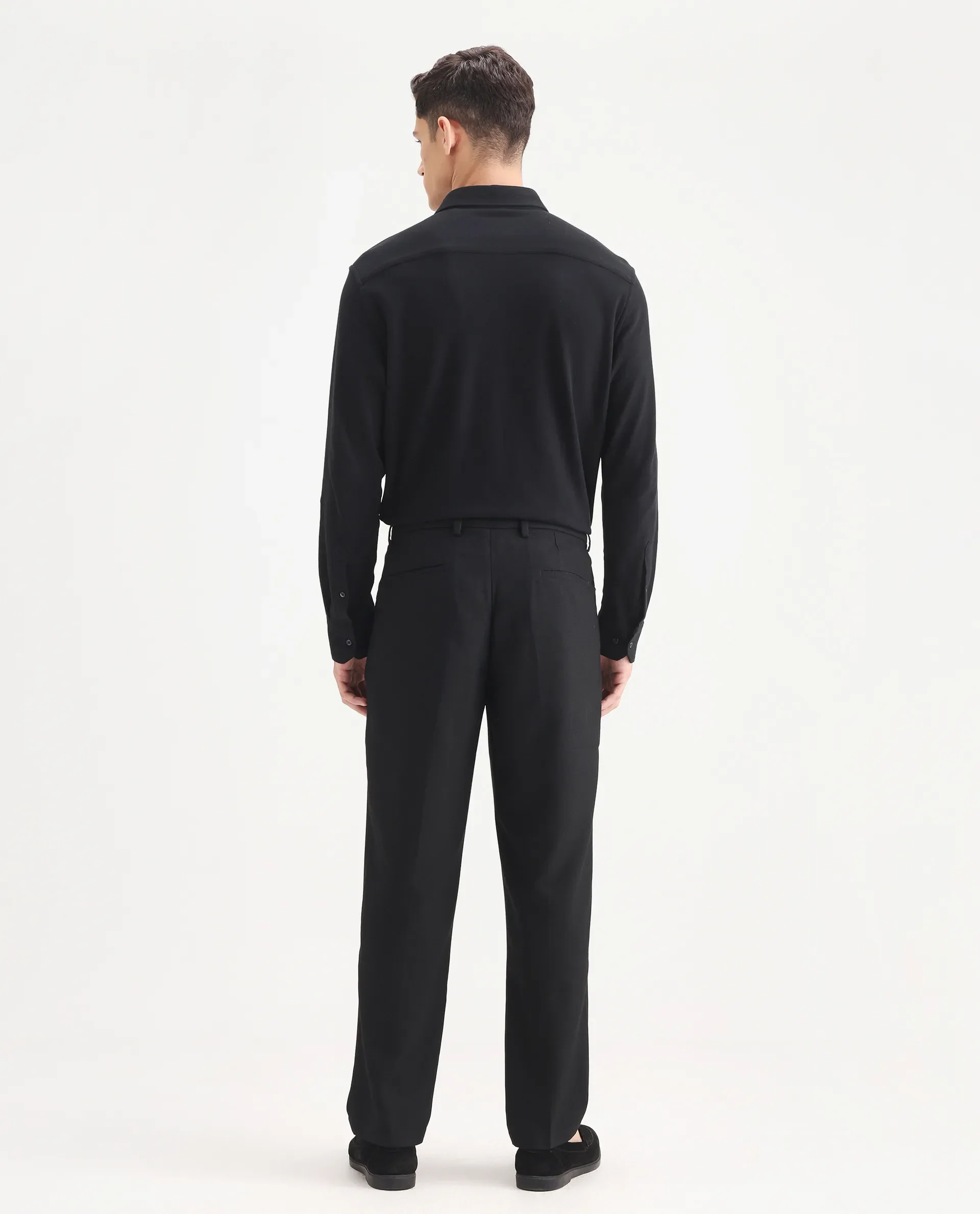 Rare Rabbit Men's Aront B Black Polyester Blend Plain Relaxed Fit Trouser - Image 8