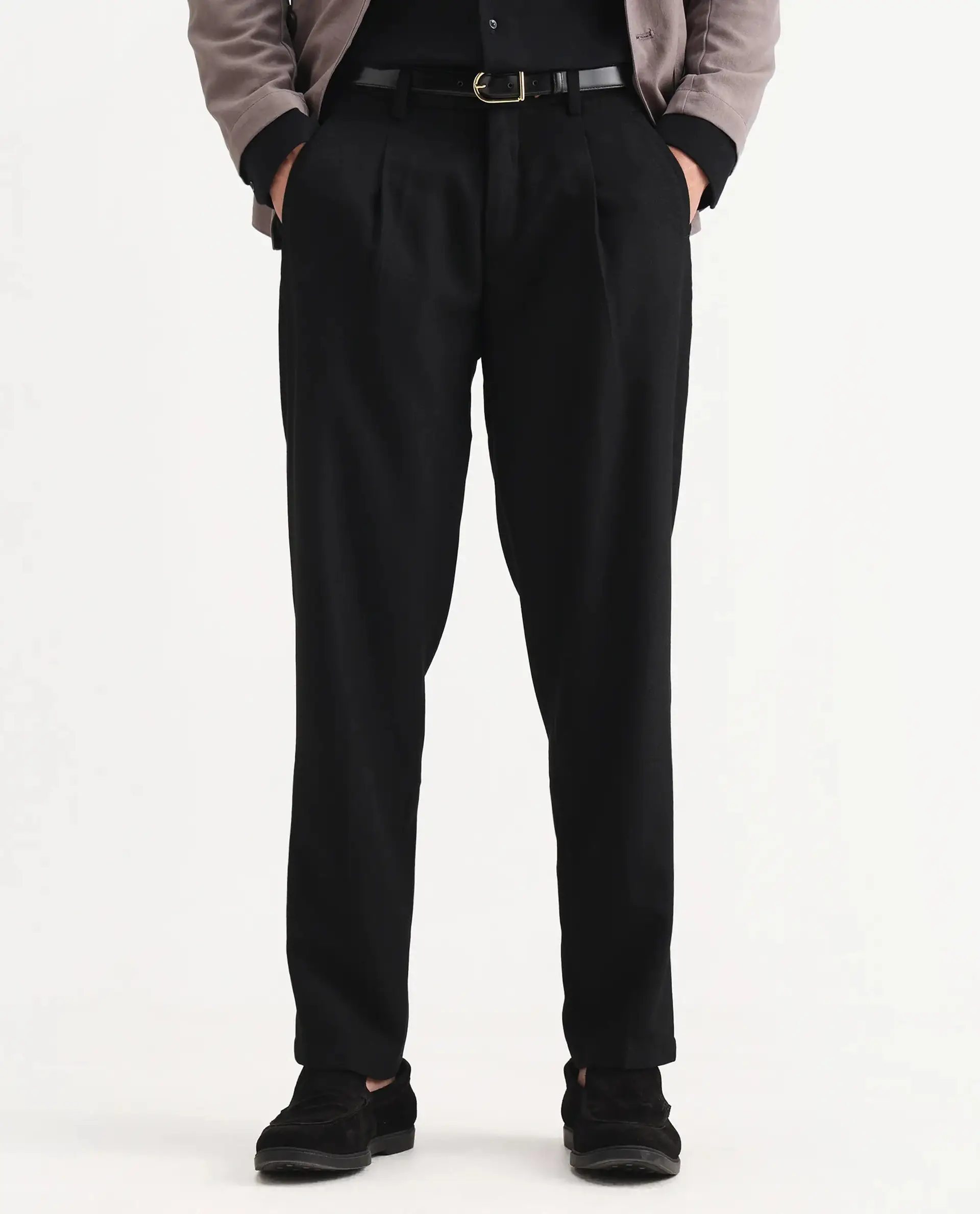 Rare Rabbit Men's Aront B Black Polyester Blend Plain Relaxed Fit Trouser - Image 9