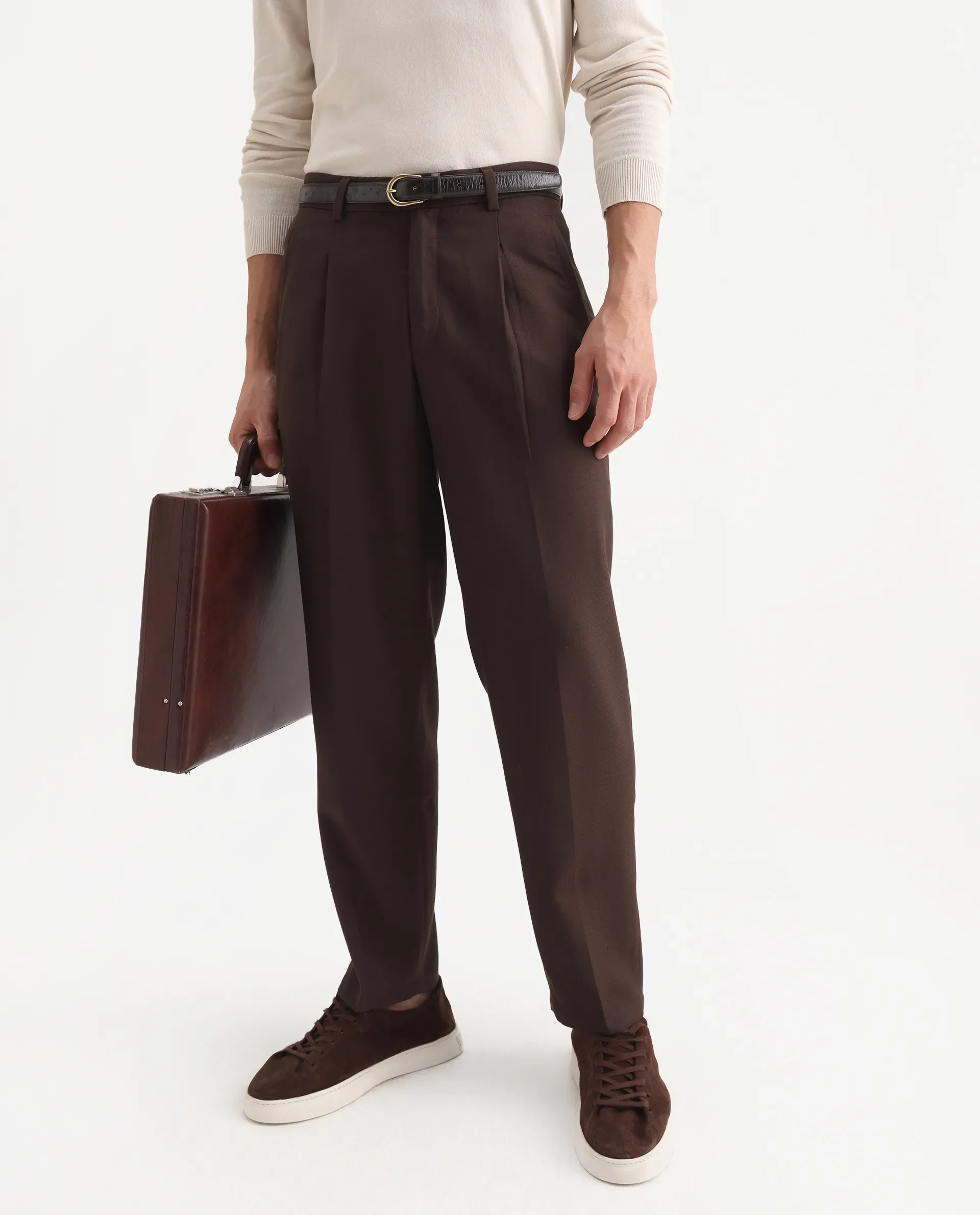 Rare Rabbit Men's Aront B Dark Brown Polyester Blend Plain Relaxed Fit Trouser - Image 2