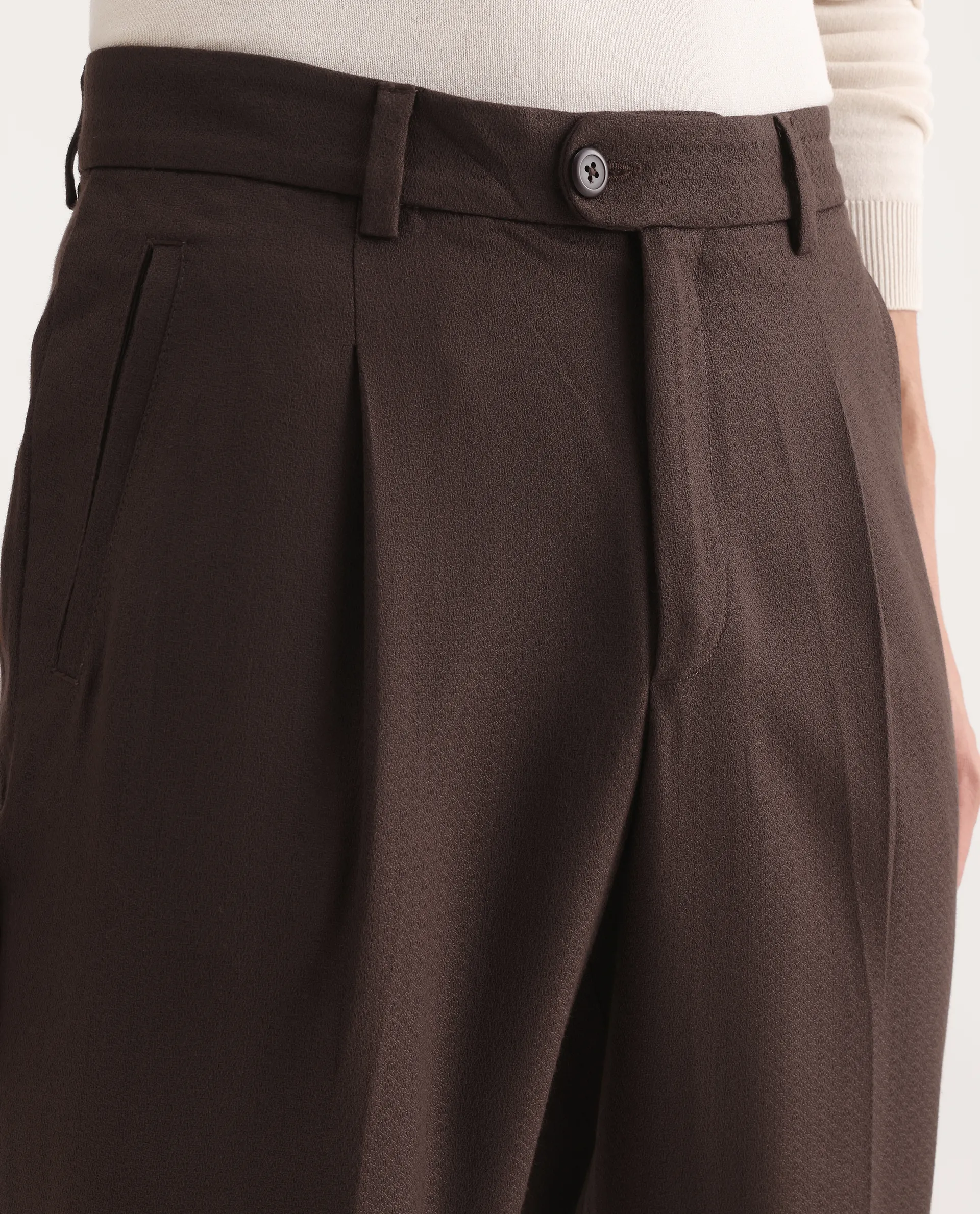 Rare Rabbit Men's Aront B Dark Brown Polyester Blend Plain Relaxed Fit Trouser - Image 3