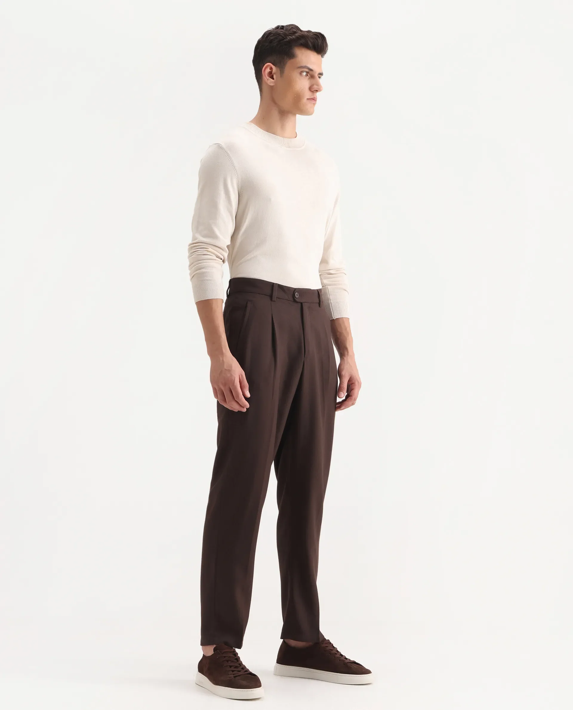 Rare Rabbit Men's Aront B Dark Brown Polyester Blend Plain Relaxed Fit Trouser - Image 7