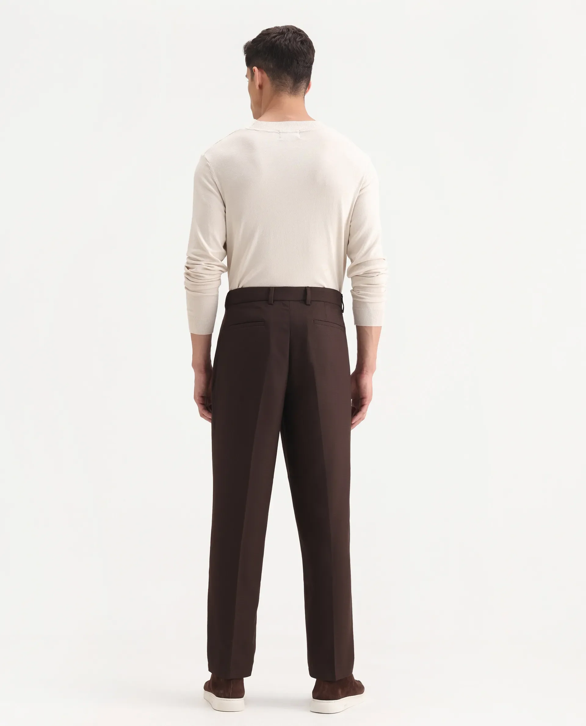 Rare Rabbit Men's Aront B Dark Brown Polyester Blend Plain Relaxed Fit Trouser - Image 8