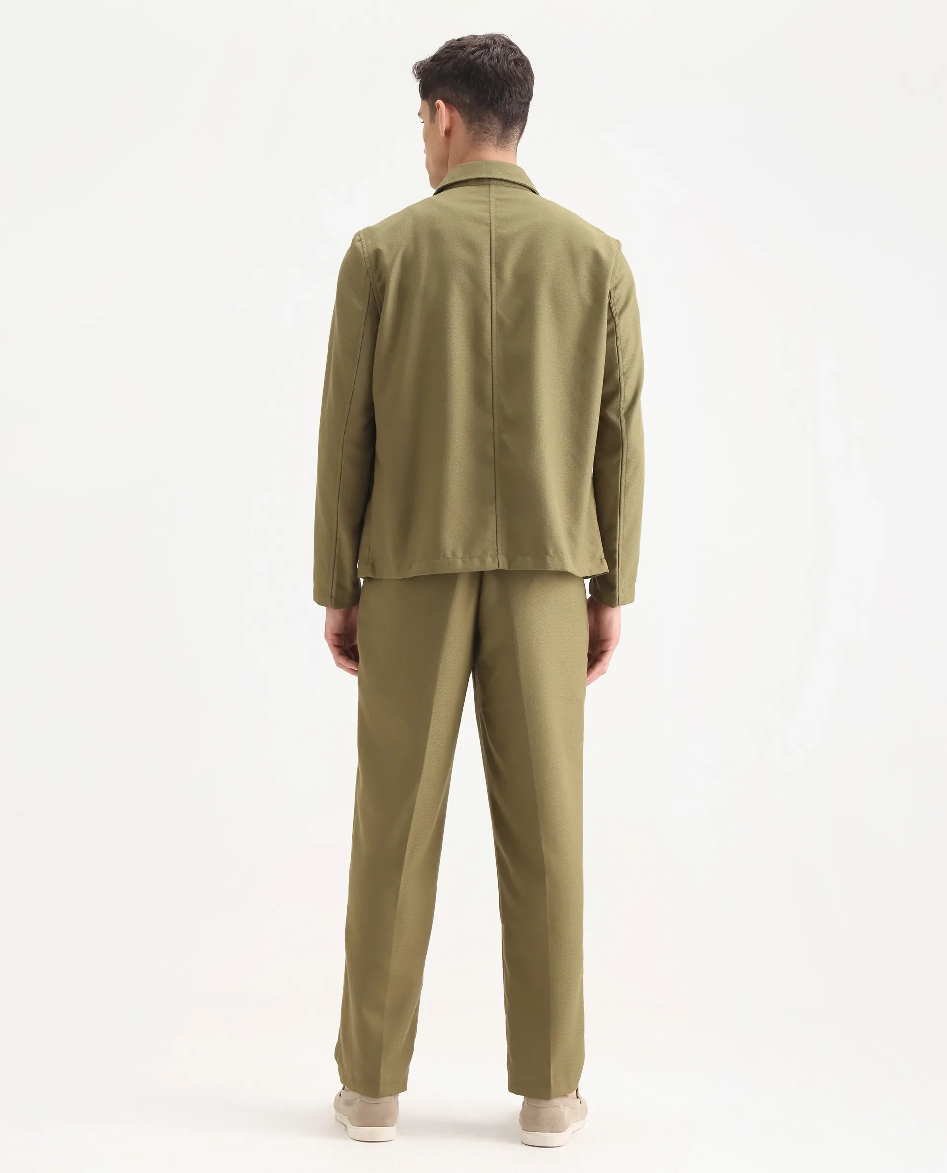 Rare Rabbit Men's Aront B Olive Polyester Blend Plain Relaxed Fit Trouser - Image 3