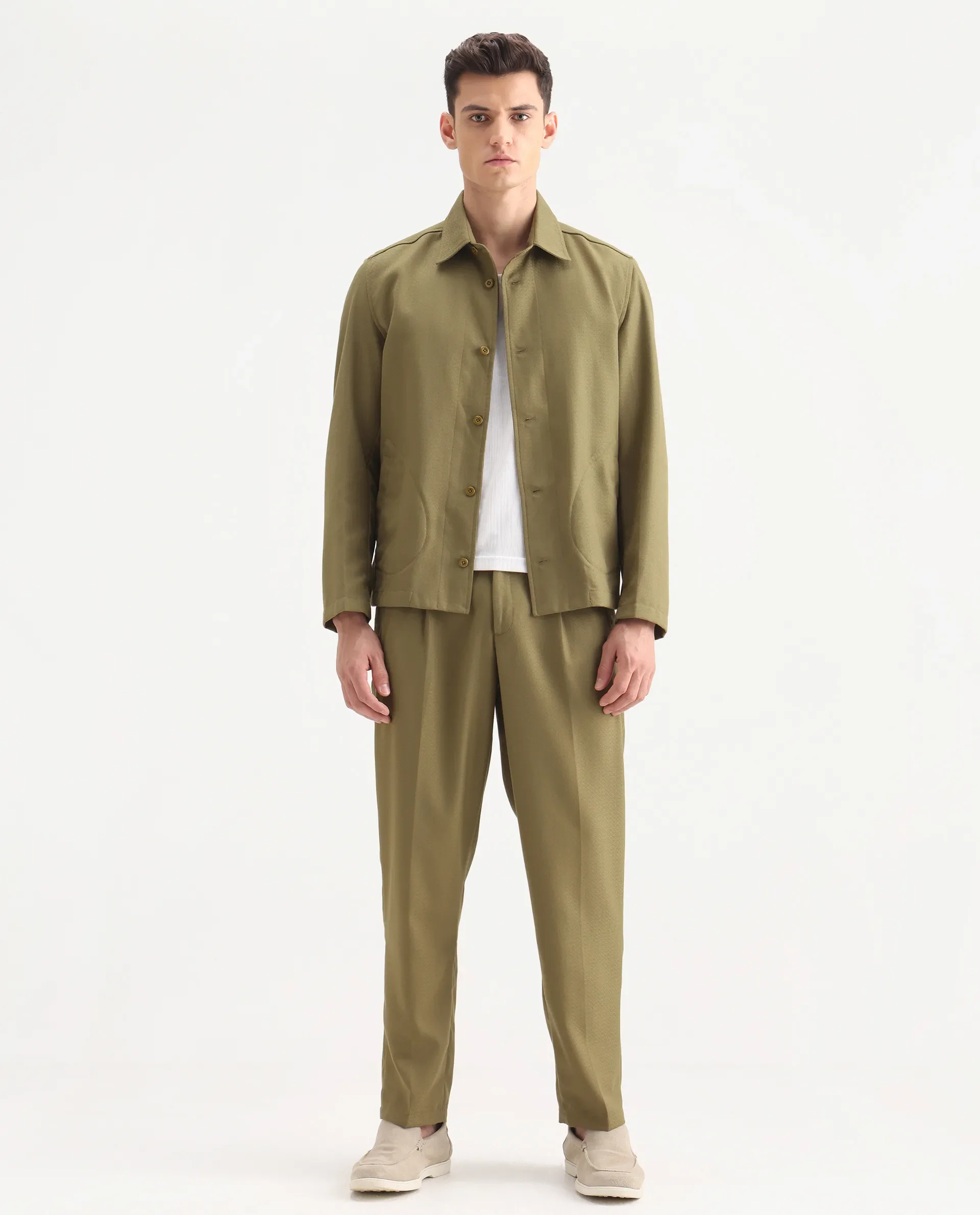 Rare Rabbit Men's Aront B Olive Polyester Blend Plain Relaxed Fit Trouser - Image 4