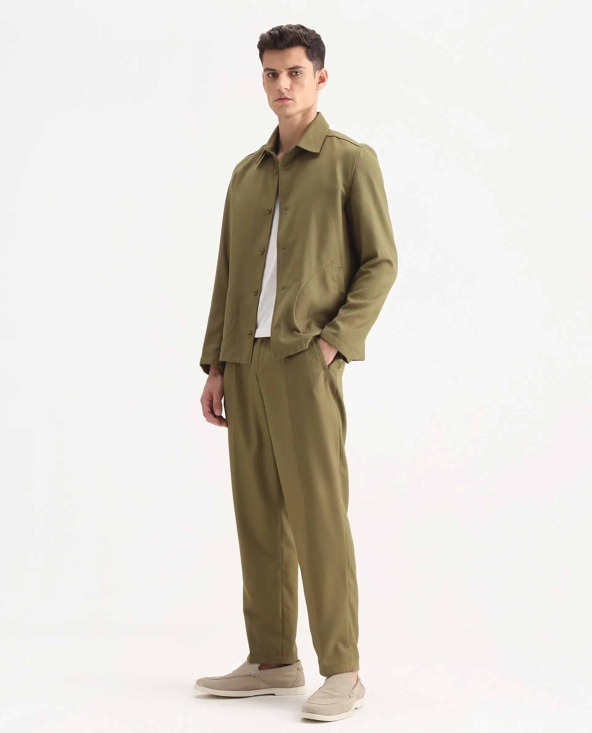 Rare Rabbit Men's Aront B Olive Polyester Blend Plain Relaxed Fit Trouser - Image 5