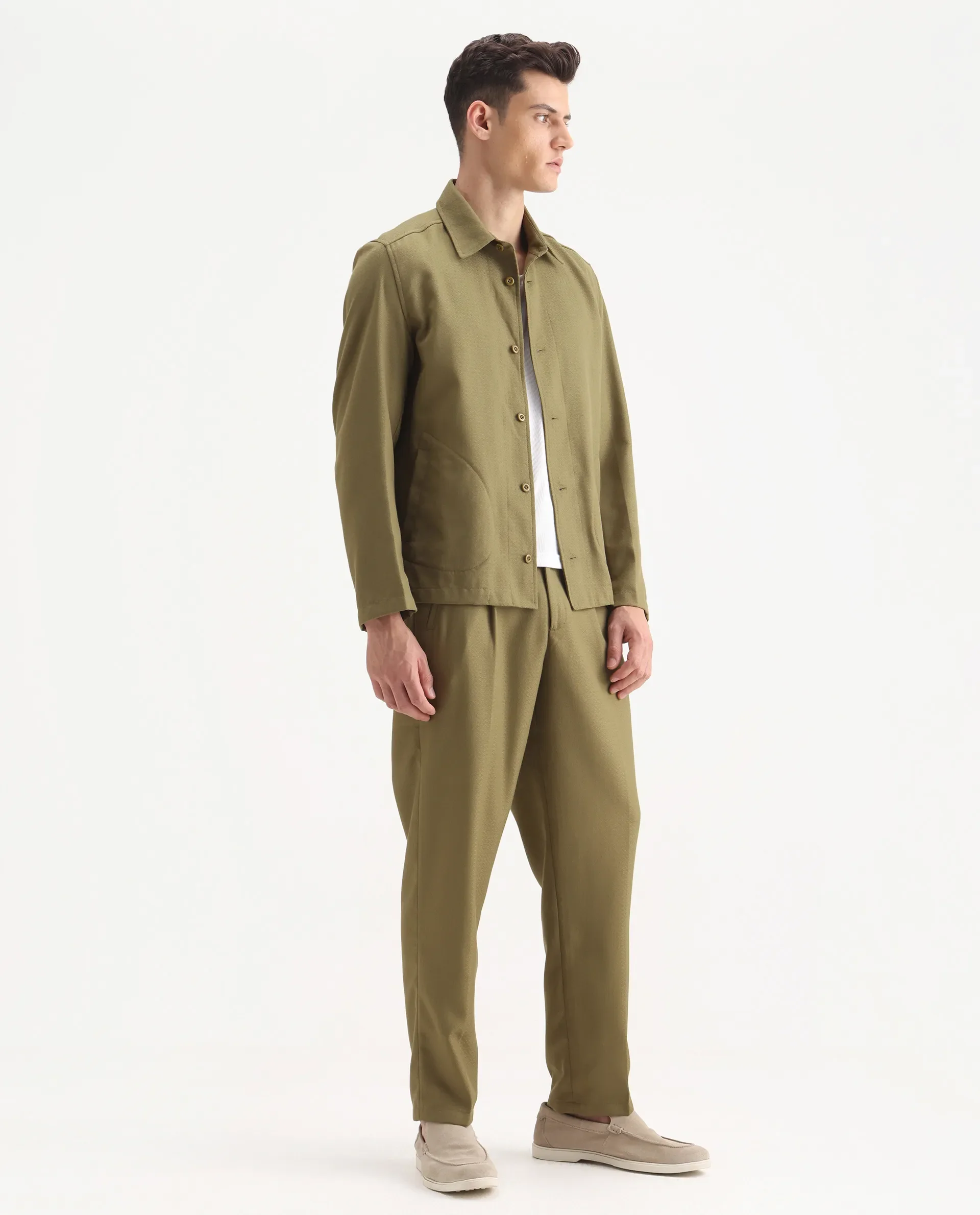 Rare Rabbit Men's Aront B Olive Polyester Blend Plain Relaxed Fit Trouser - Image 6