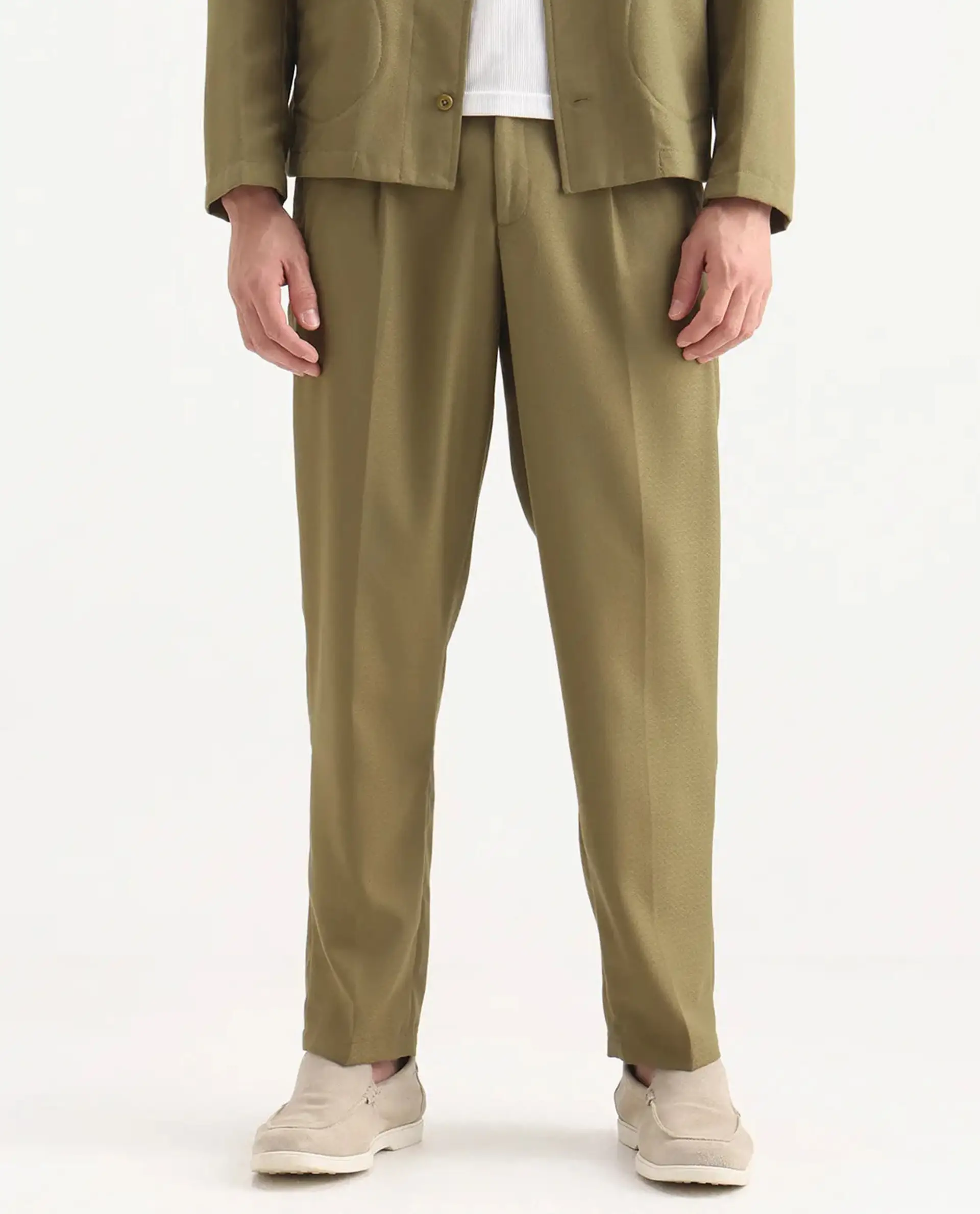 Rare Rabbit Men's Aront B Olive Polyester Blend Plain Relaxed Fit Trouser - Image 9