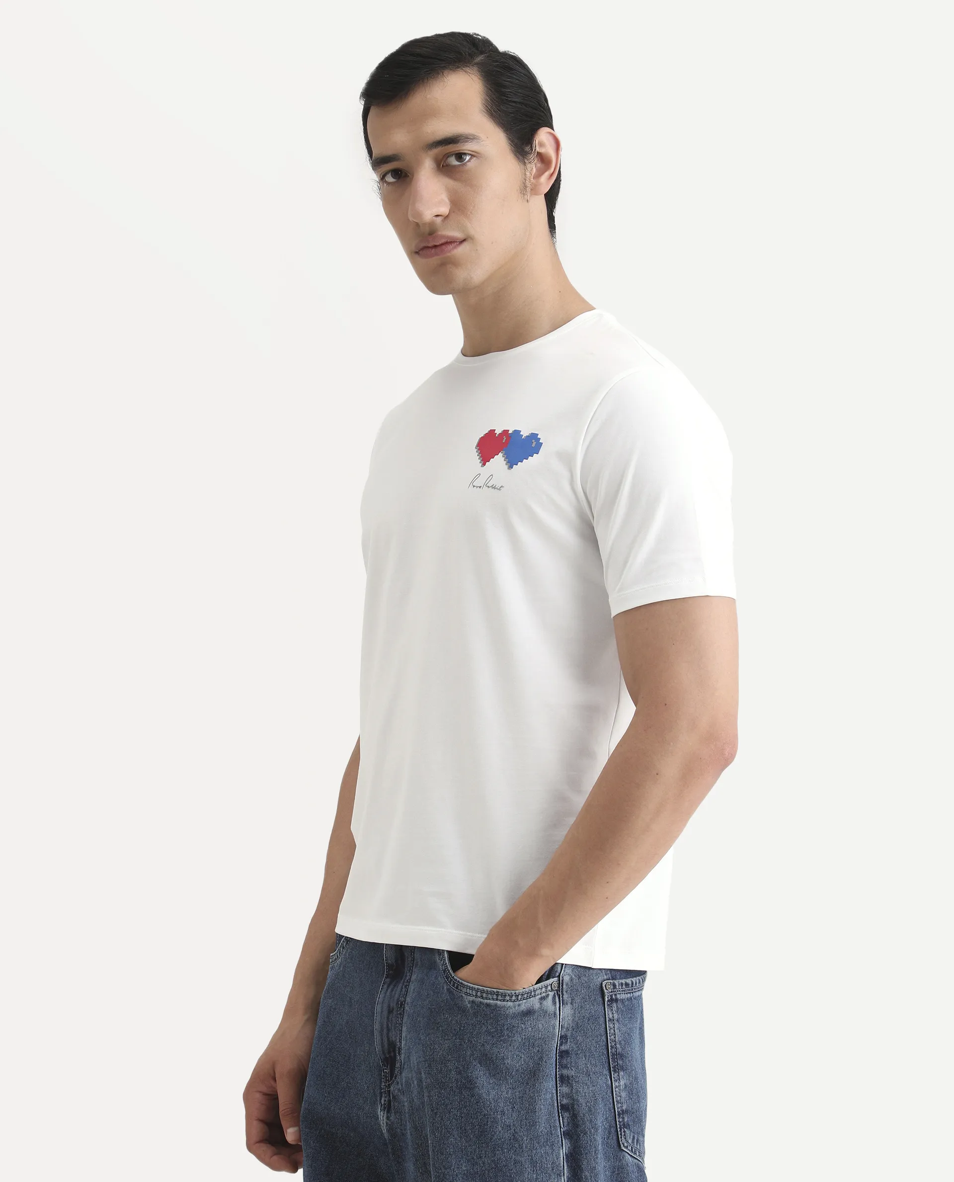 Rare Rabbit Men's Arota-S26 White Cotton Blend Fabric Half Sleeve Crew Neck Regular Fit Graphic Print T-Shirt - Image 5