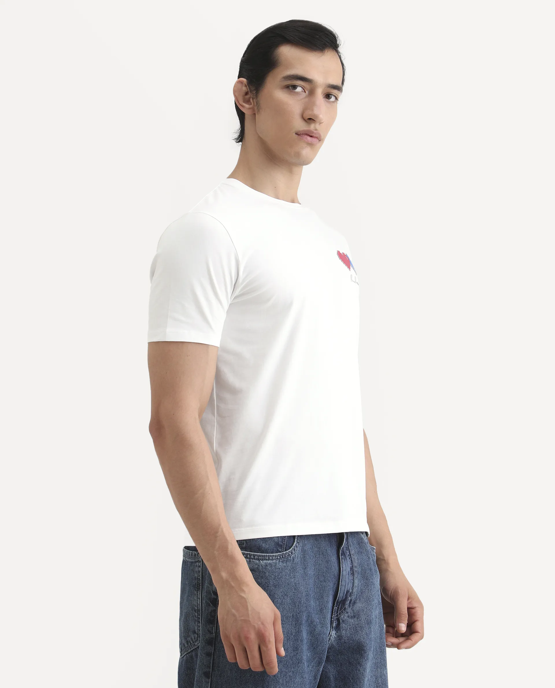 Rare Rabbit Men's Arota-S26 White Cotton Blend Fabric Half Sleeve Crew Neck Regular Fit Graphic Print T-Shirt - Image 6