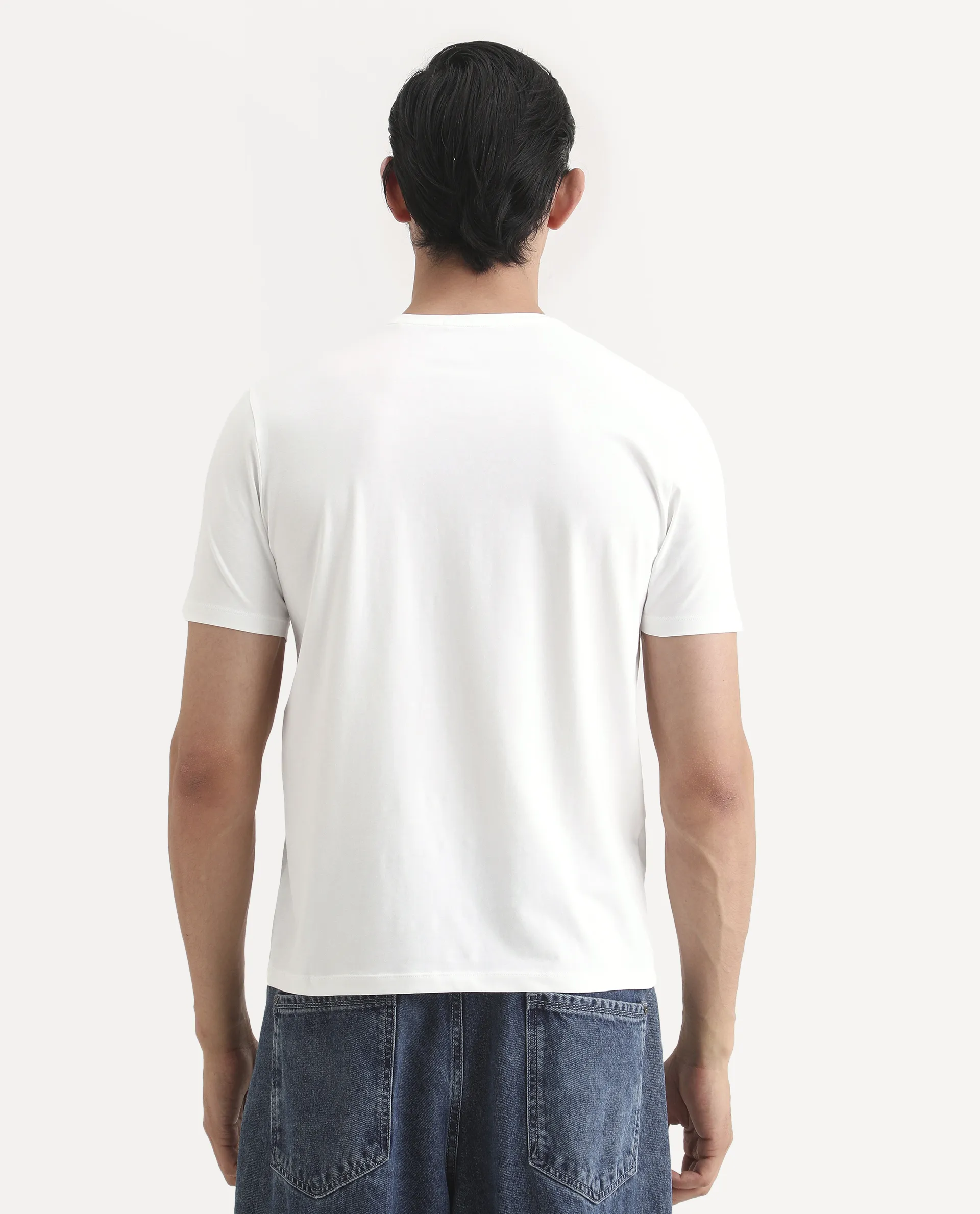 Rare Rabbit Men's Arota-S26 White Cotton Blend Fabric Half Sleeve Crew Neck Regular Fit Graphic Print T-Shirt - Image 7