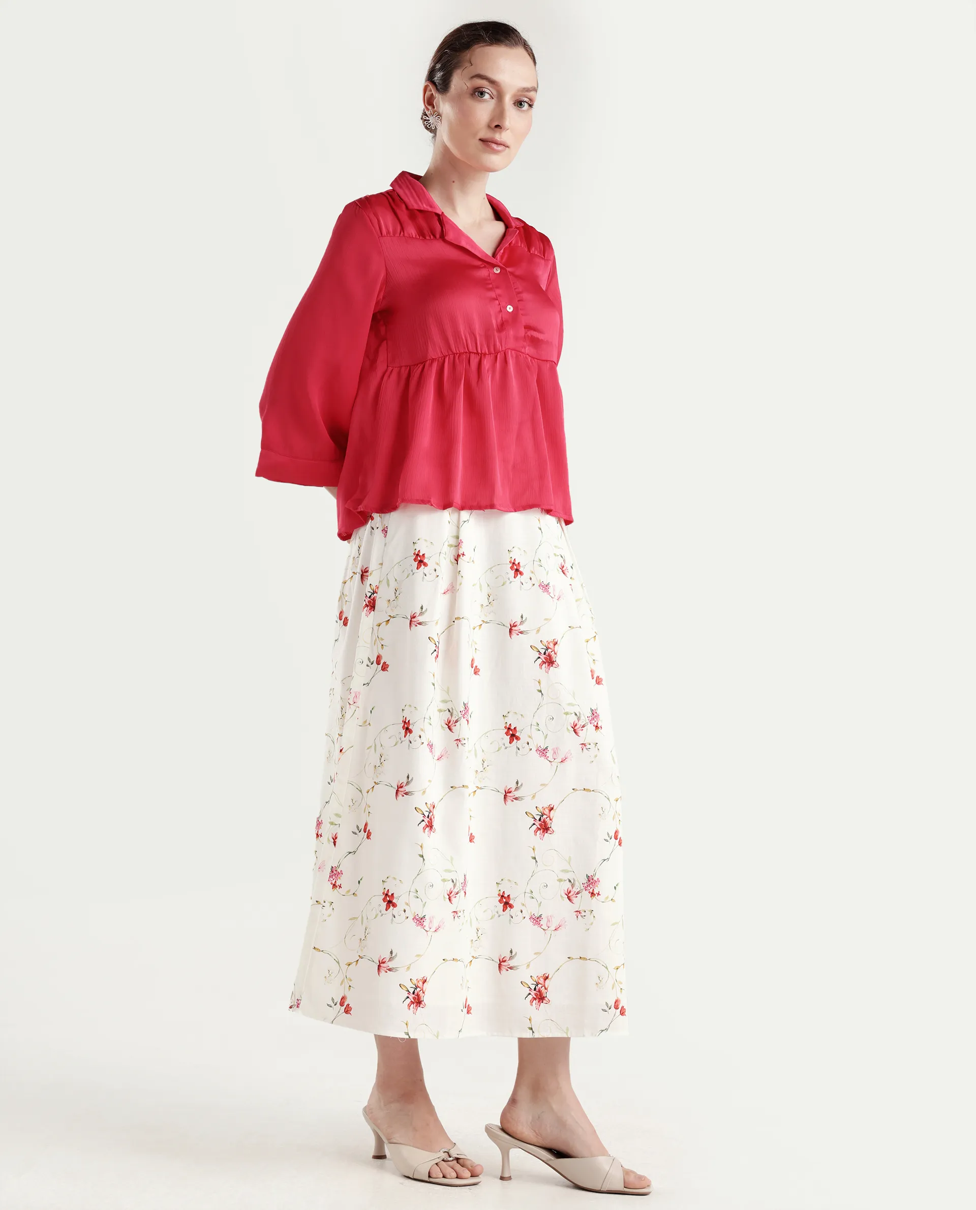 Rareism Women's Aroy-B Off White Cotton A-Line Floral Print Skirt - Image 5