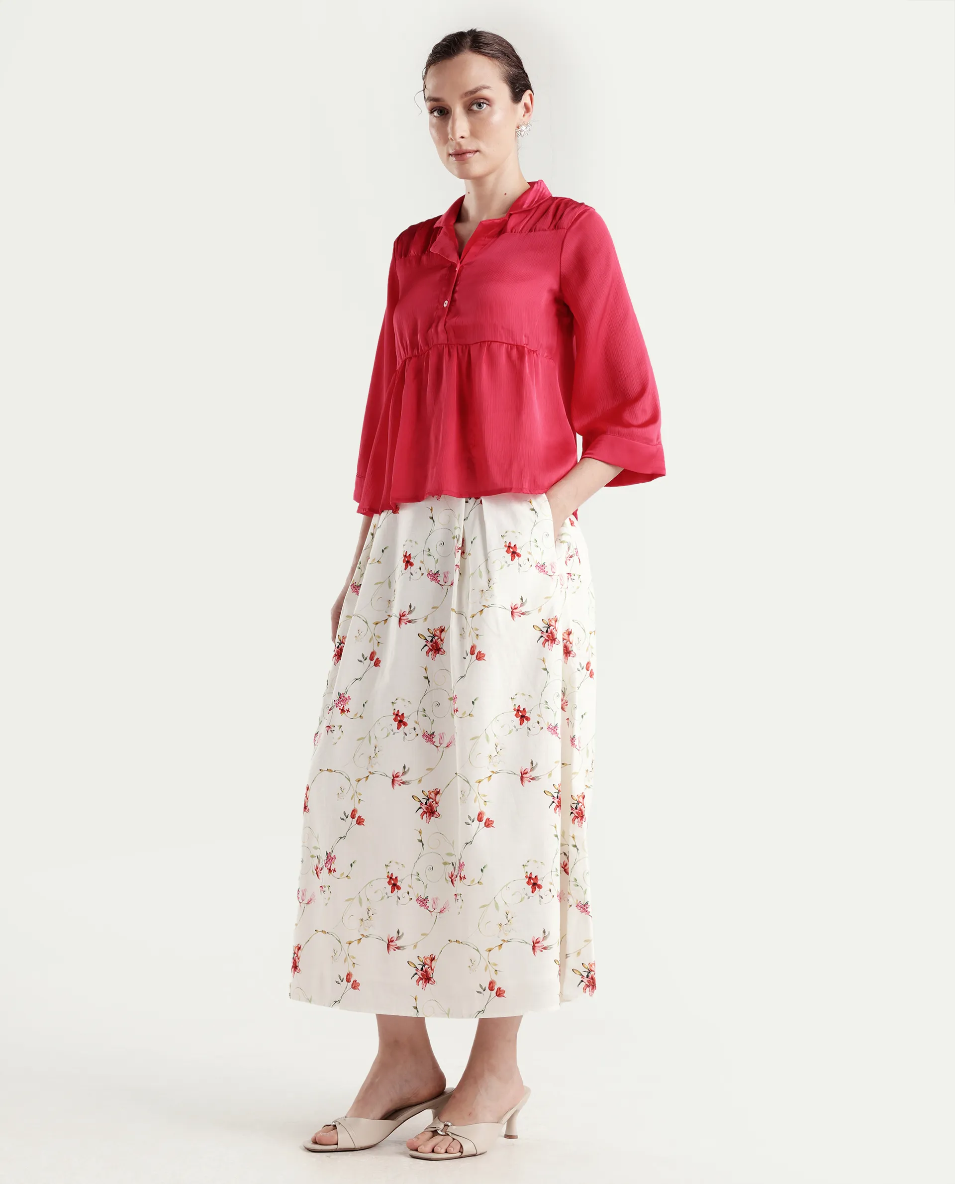 Rareism Women's Aroy-B Off White Cotton A-Line Floral Print Skirt - Image 6