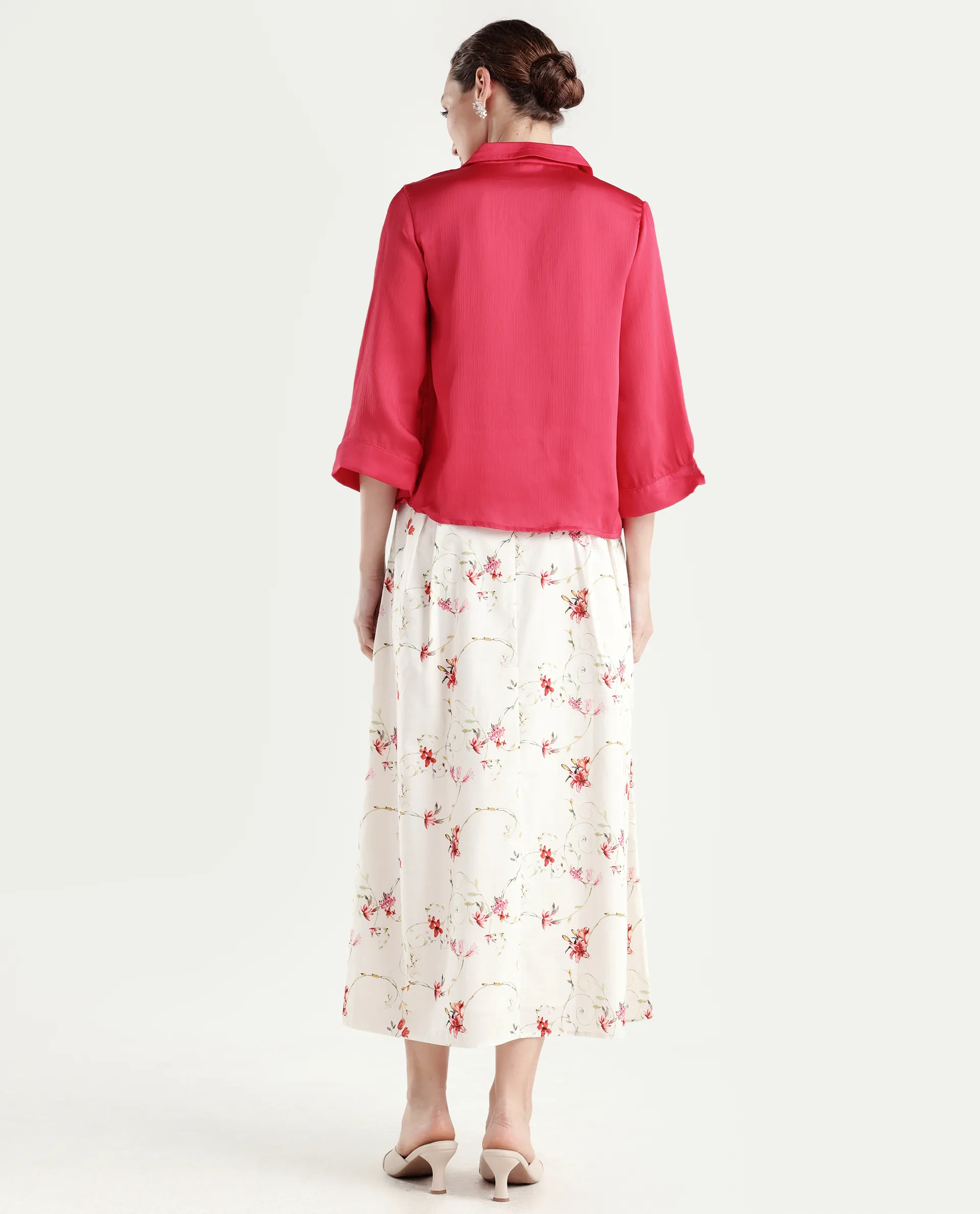 Rareism Women's Aroy-B Off White Cotton A-Line Floral Print Skirt - Image 7