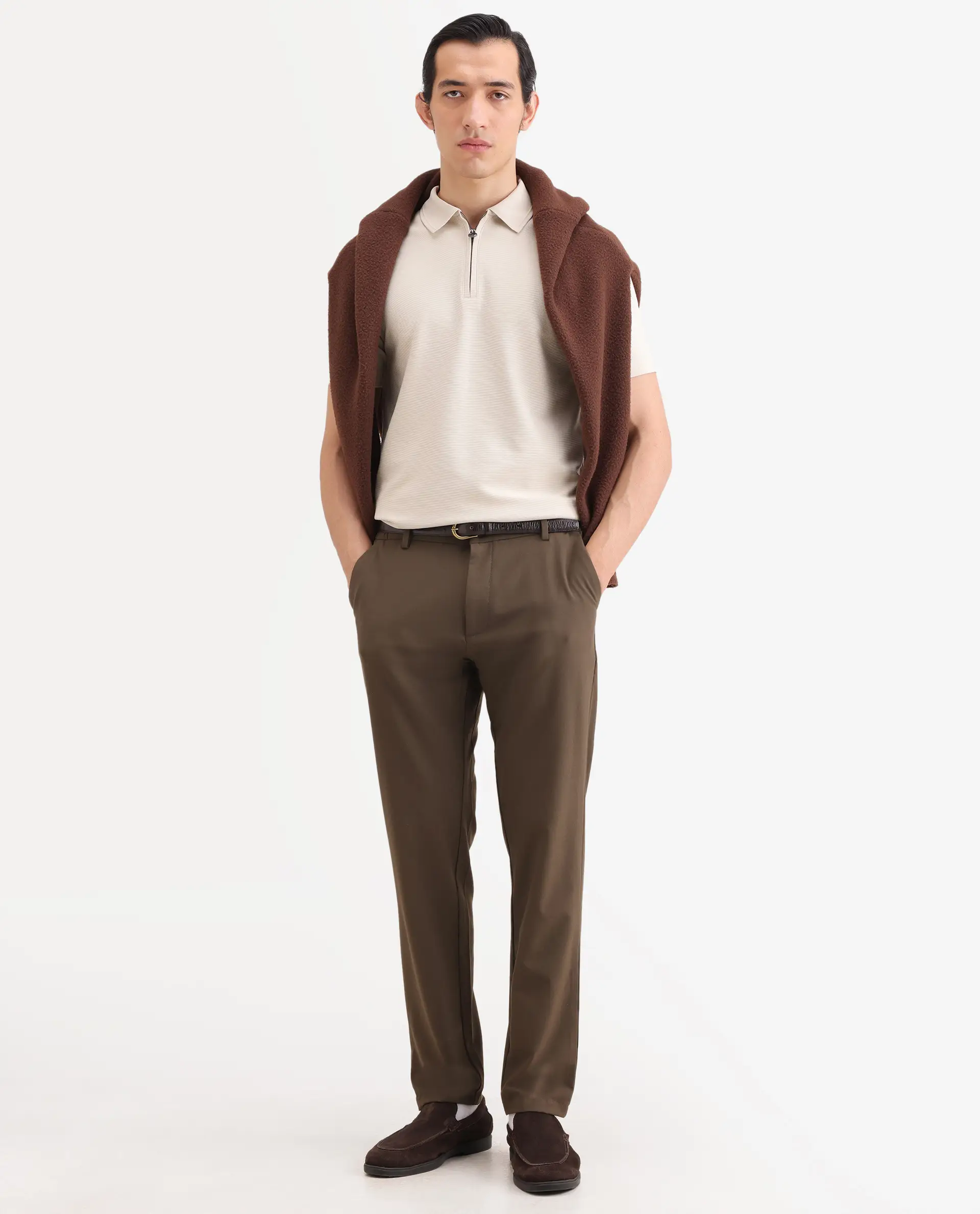 Rare Rabbit Men's Arp Light Beige Cotton Blend Fabric Half Sleeve Spread Collar Regular Fit Plain Polo - Image 2