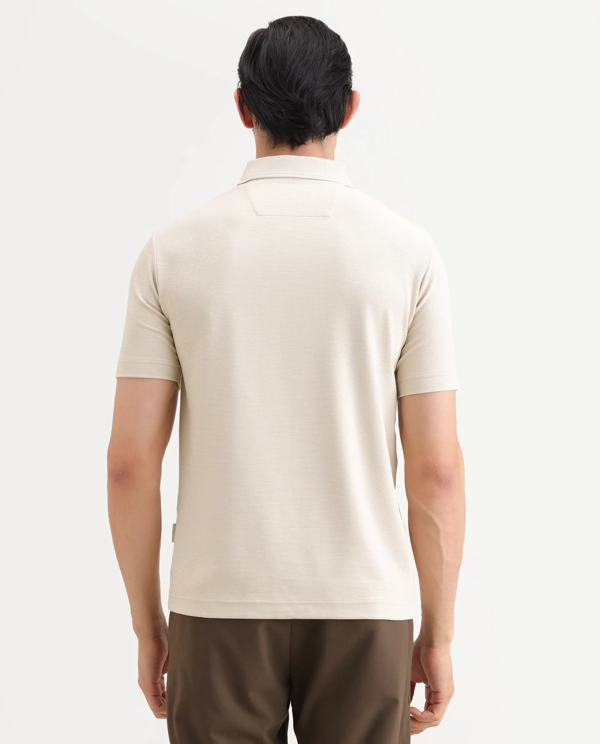 Rare Rabbit Men's Arp Light Beige Cotton Blend Fabric Half Sleeve Spread Collar Regular Fit Plain Polo - Image 7