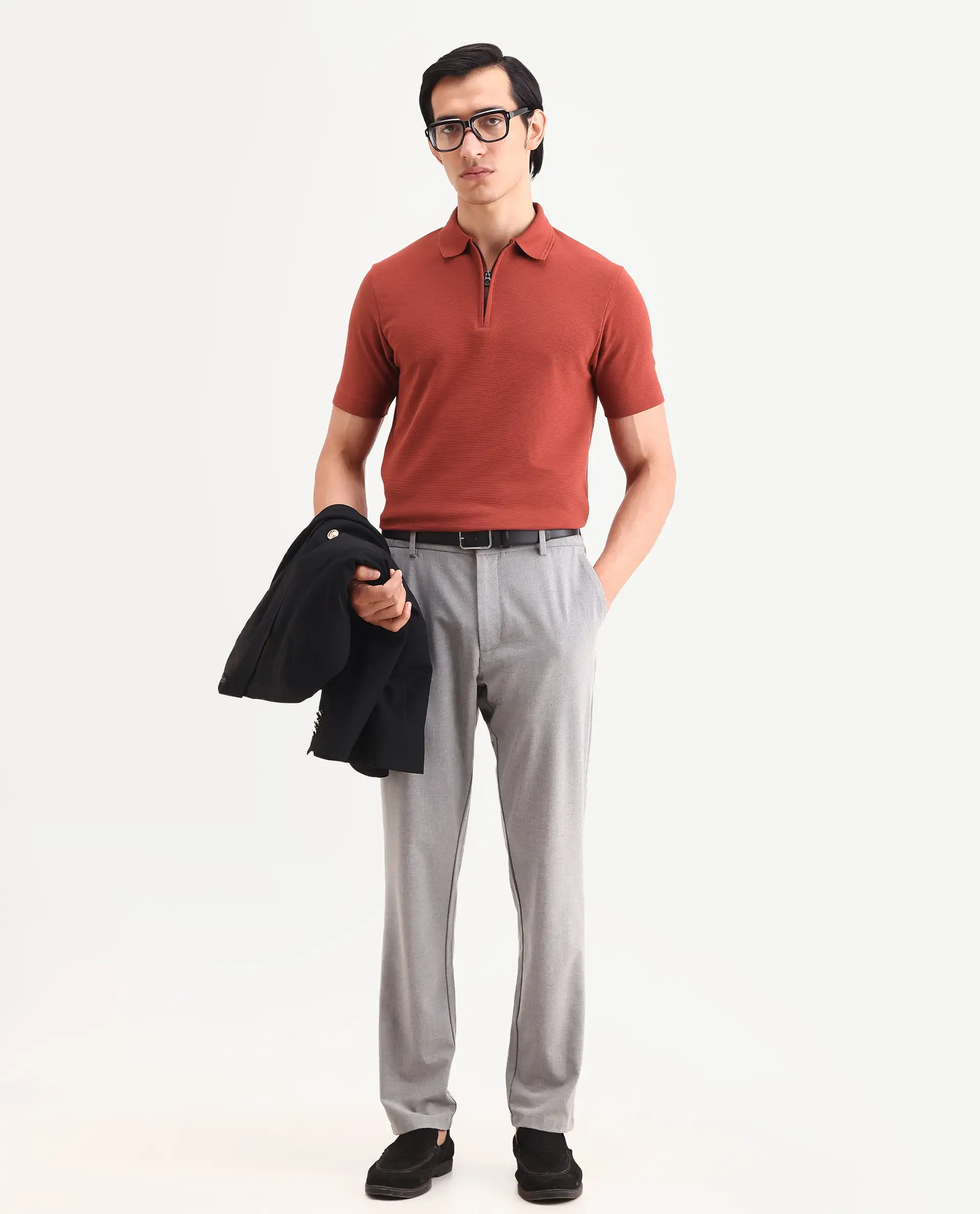 Rare Rabbit Men's Arp Rust Cotton Blend Fabric Half Sleeve Spread Collar Regular Fit Plain Polo - Image 2