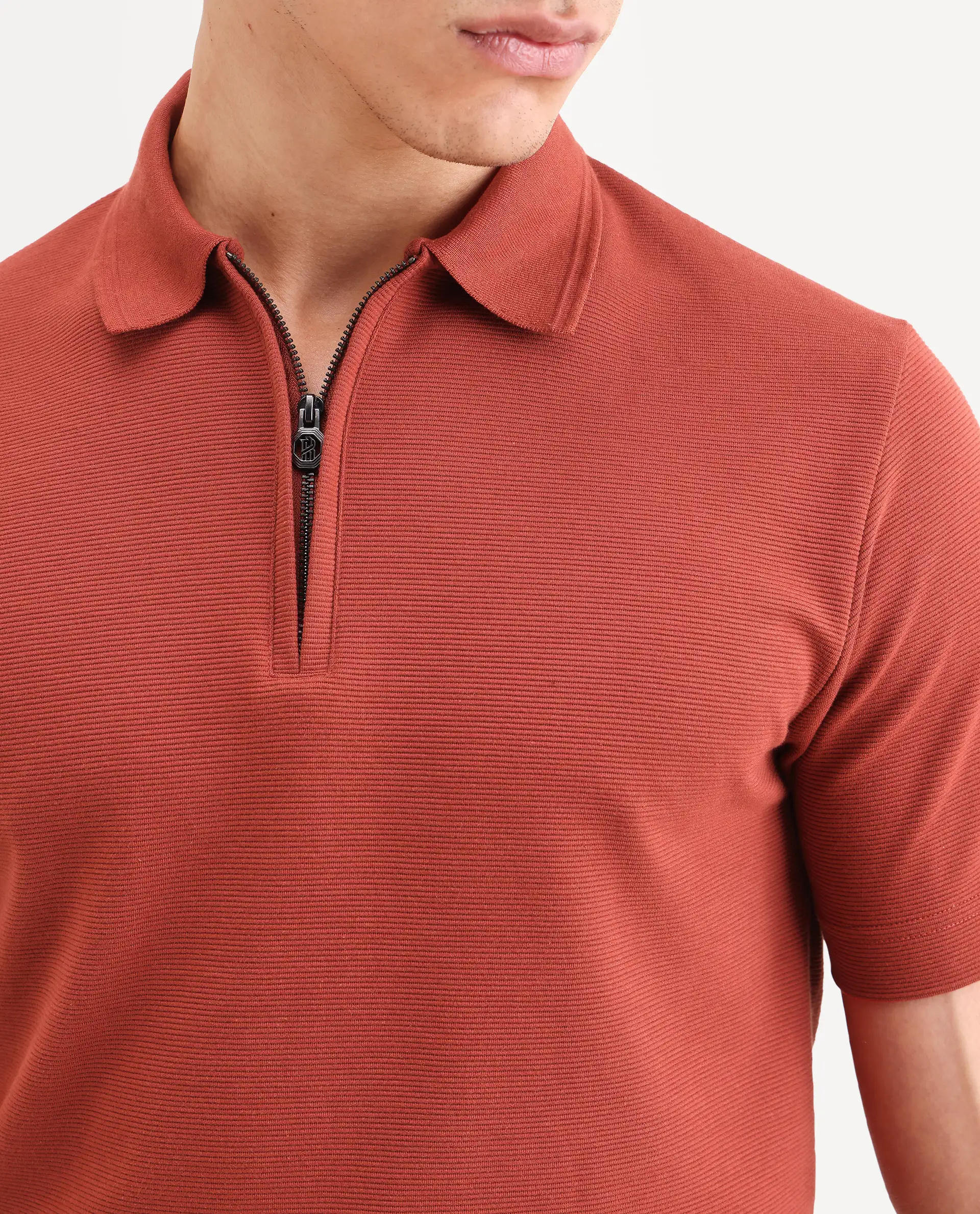 Rare Rabbit Men's Arp Rust Cotton Blend Fabric Half Sleeve Spread Collar Regular Fit Plain Polo - Image 3