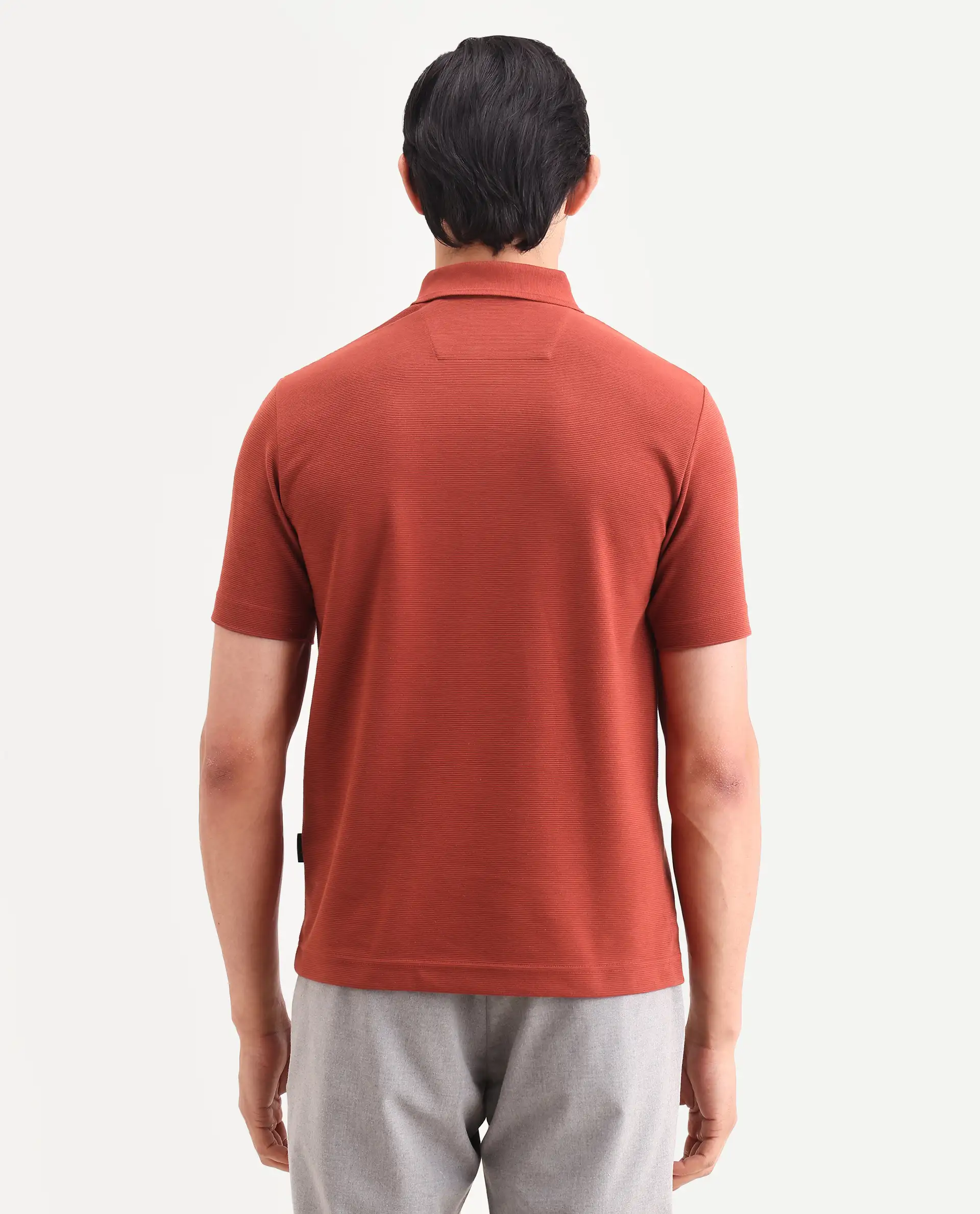 Rare Rabbit Men's Arp Rust Cotton Blend Fabric Half Sleeve Spread Collar Regular Fit Plain Polo - Image 7