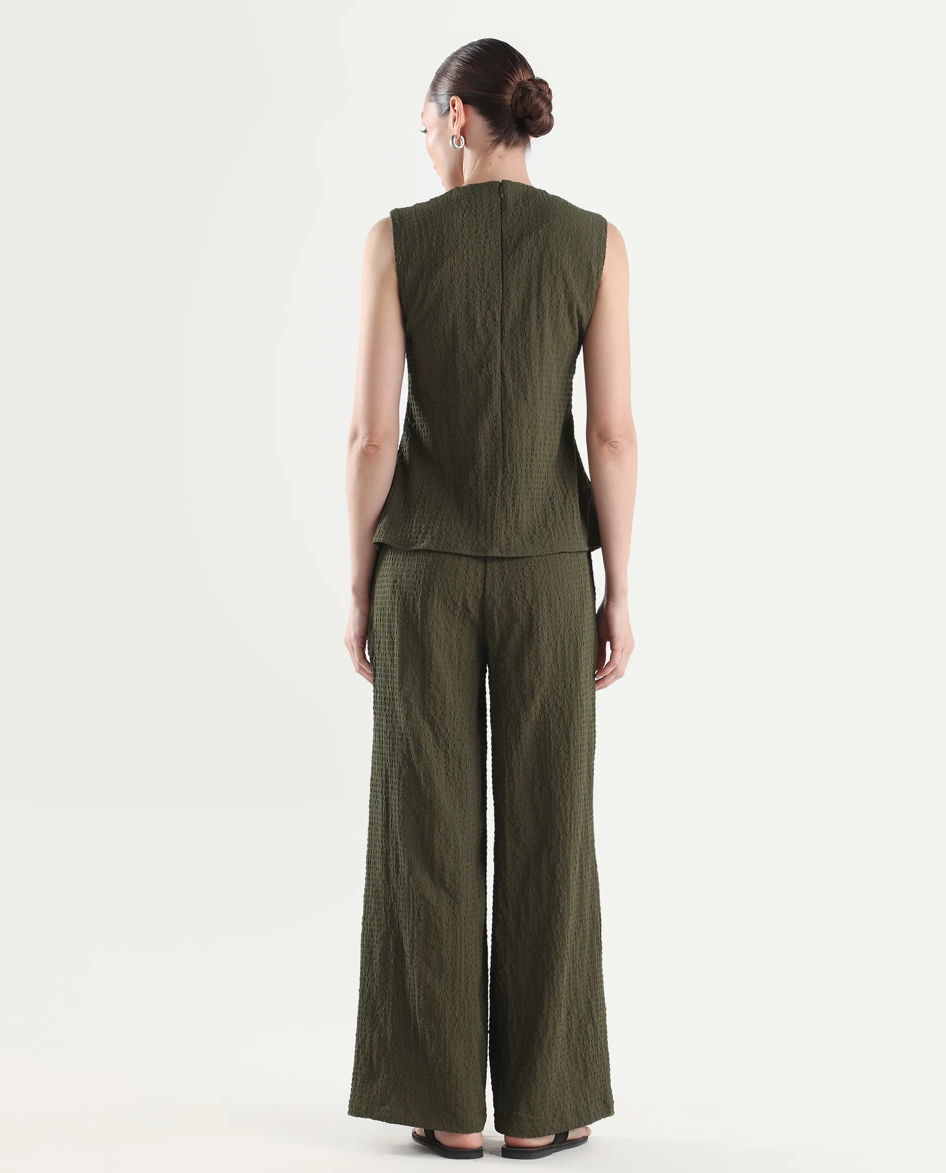 Rareism Women's Arrix-B Olive Polyester Wide Plain Trouser - Image 7