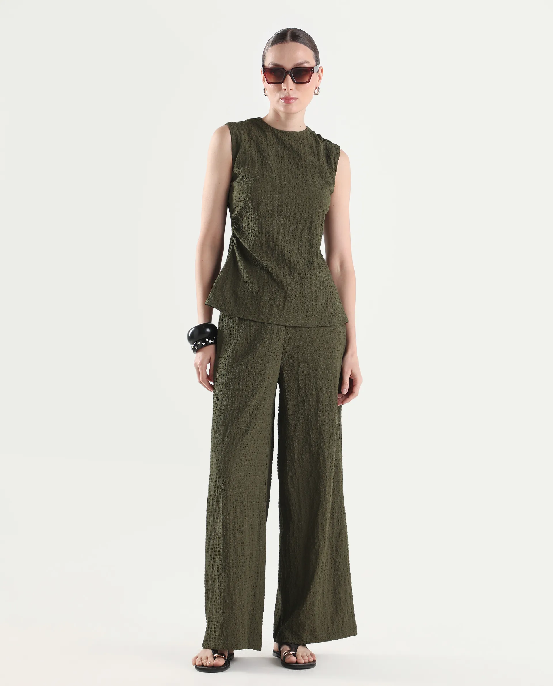 Rareism Women's Arrix-T Olive Polyester Sleeveless Regular Fit Plain Top - Image 2