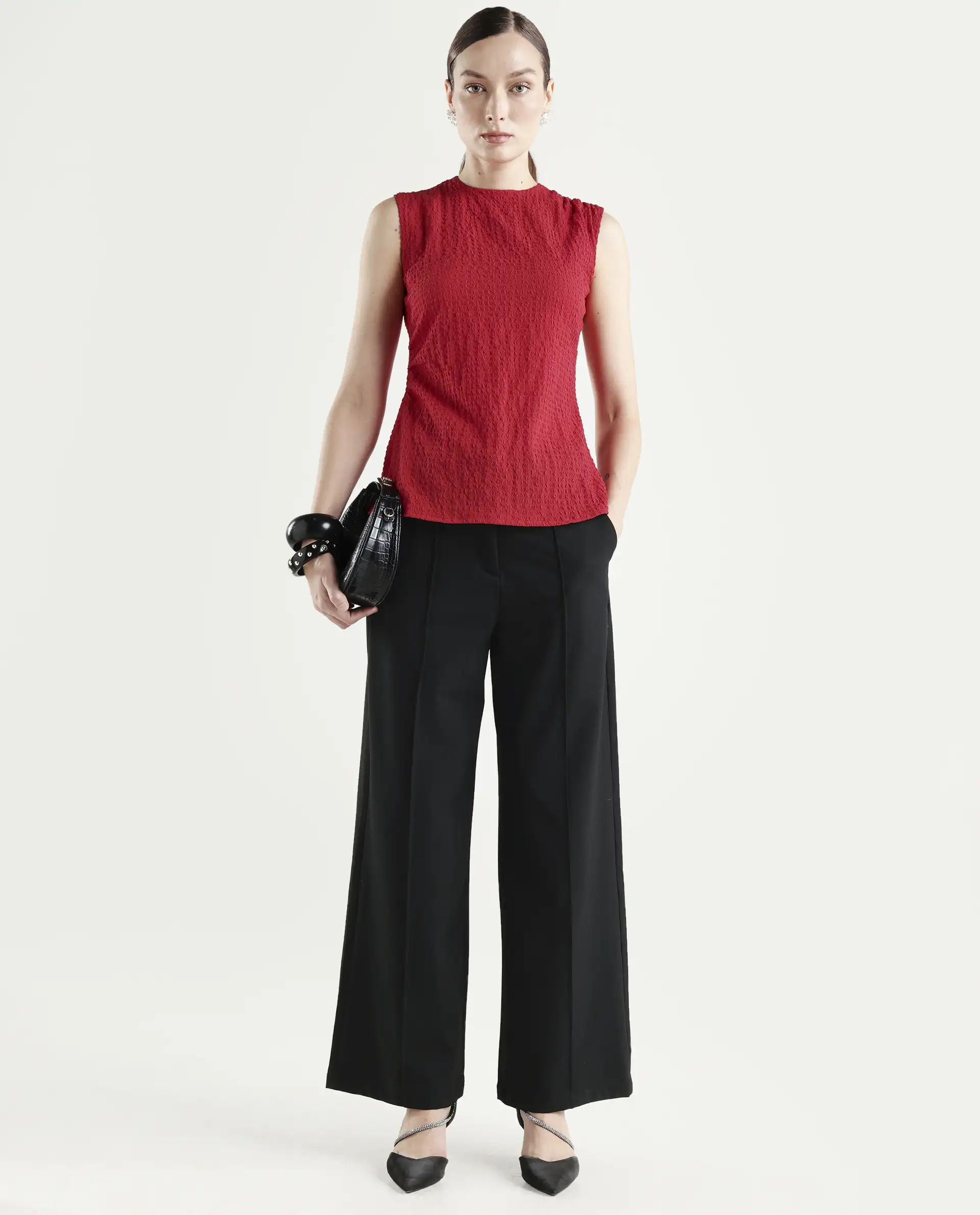 Rareism Women's Arrix Red Polyester Sleeveless Regular Fit Plain Top - Image 2