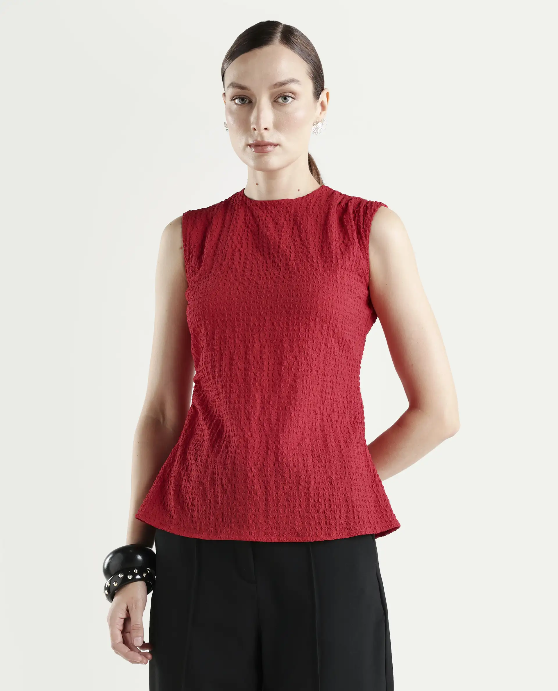 Rareism Women's Arrix Red Polyester Sleeveless Regular Fit Plain Top - Image 3