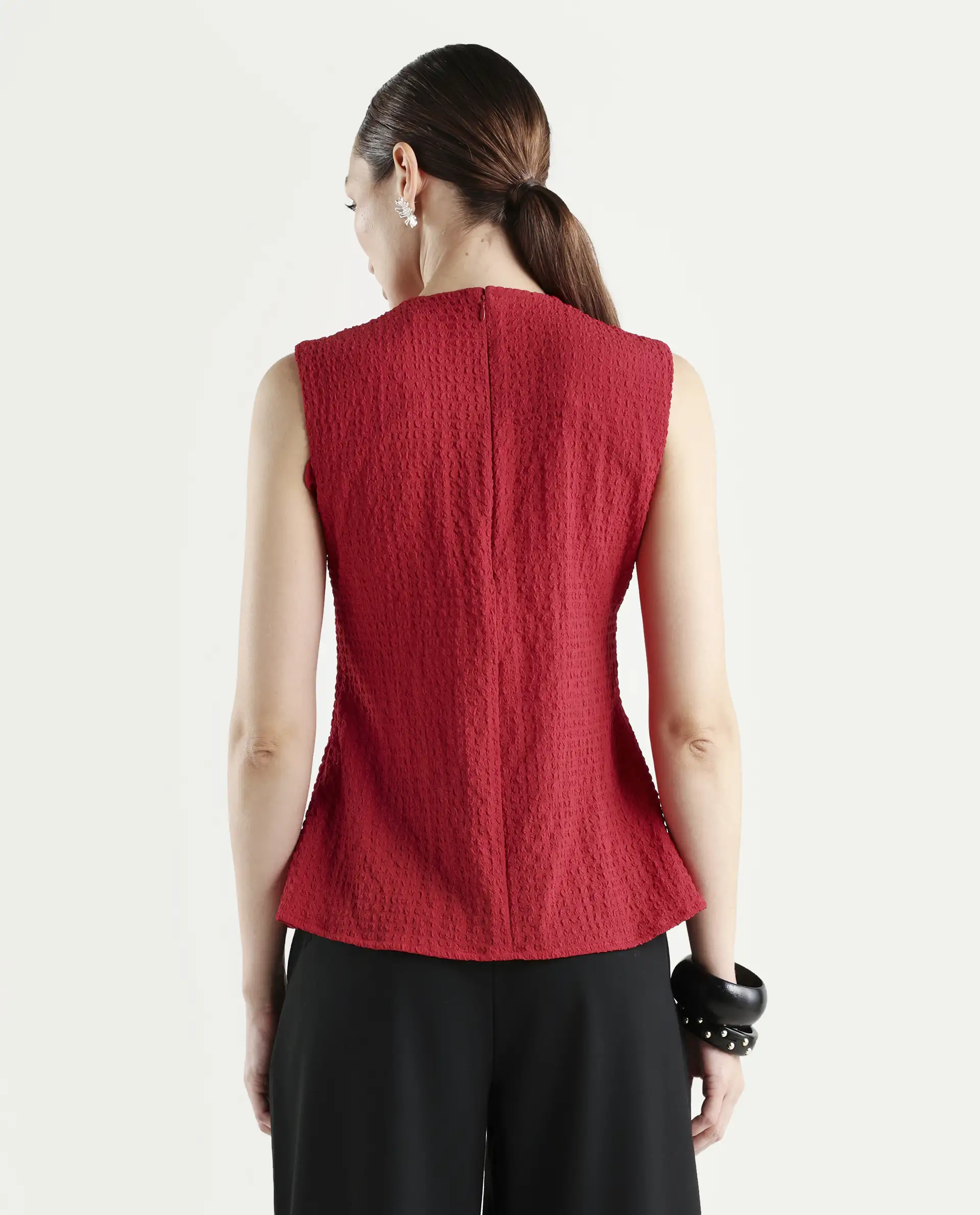 Rareism Women's Arrix Red Polyester Sleeveless Regular Fit Plain Top - Image 7
