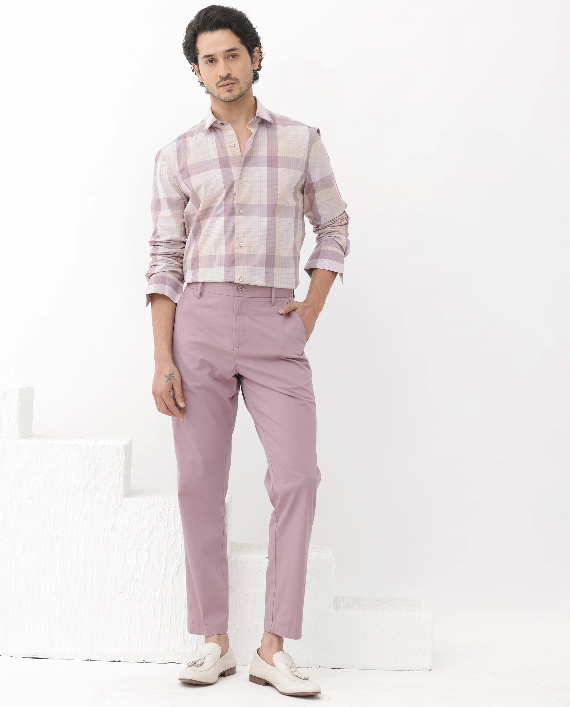 Rare Rabbit Men's Artane Pink Cotton Checked Print Regular Fit Full Sleeve Collared Shirt - Image 2