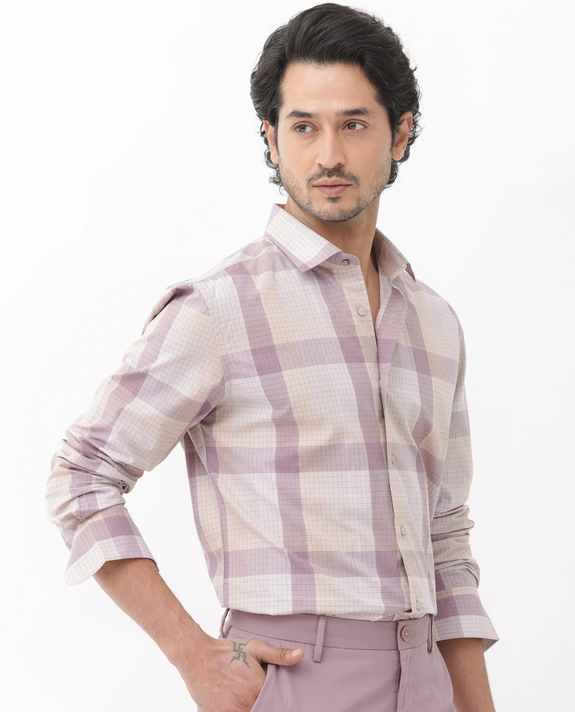 Rare Rabbit Men's Artane Pink Cotton Checked Print Regular Fit Full Sleeve Collared Shirt - Image 3