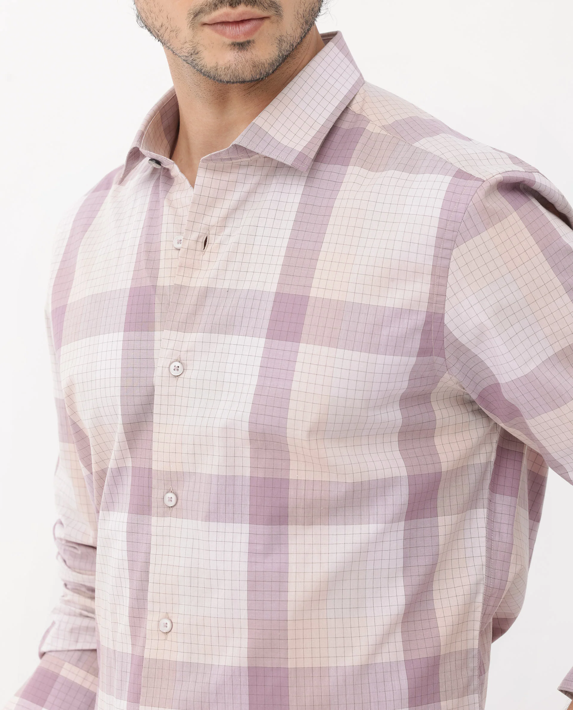 Rare Rabbit Men's Artane Pink Cotton Checked Print Regular Fit Full Sleeve Collared Shirt - Image 4