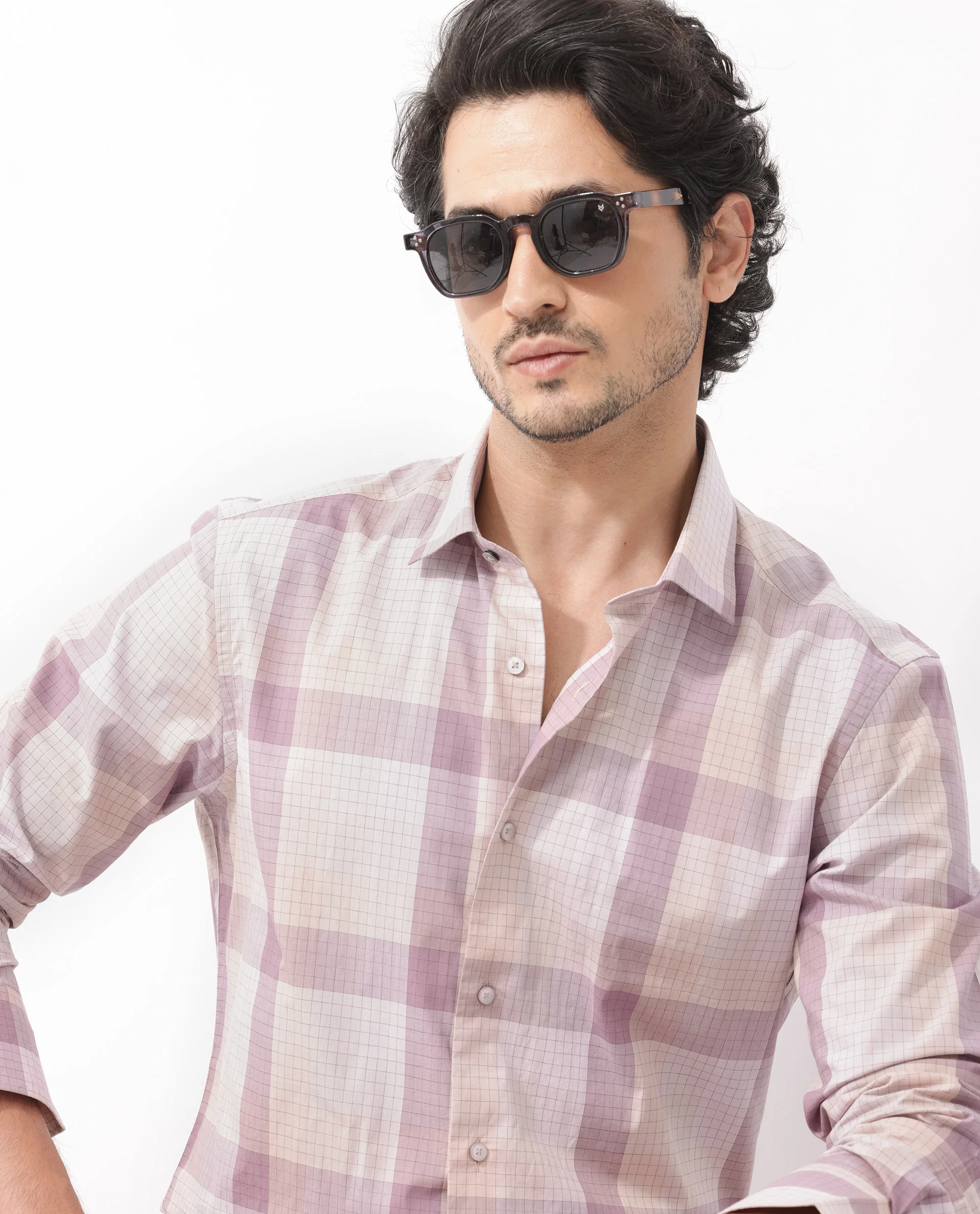 Rare Rabbit Men's Artane Pink Cotton Checked Print Regular Fit Full Sleeve Collared Shirt - Image 5