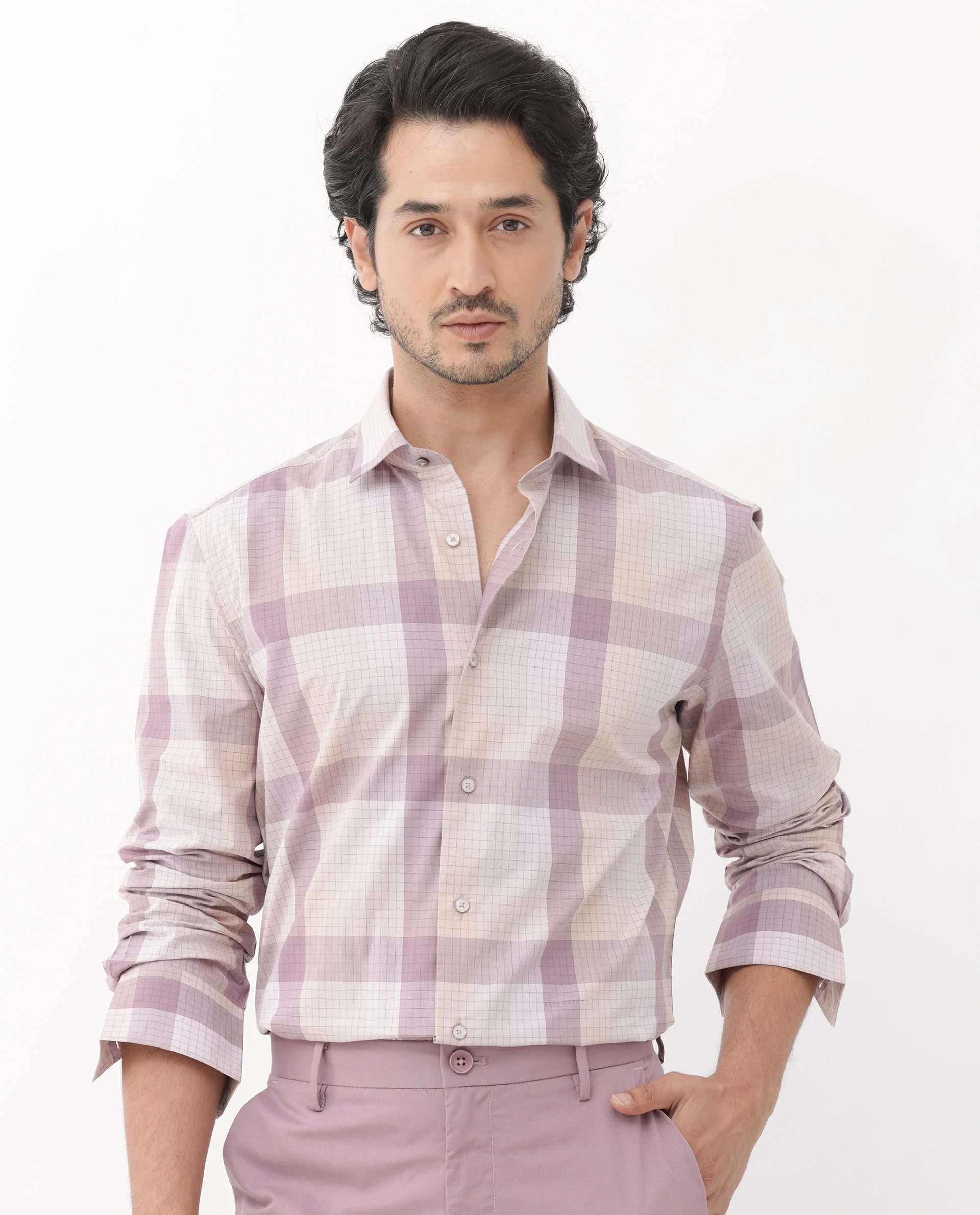 Rare Rabbit Men's Artane Pink Cotton Checked Print Regular Fit Full Sleeve Collared Shirt - Image 8