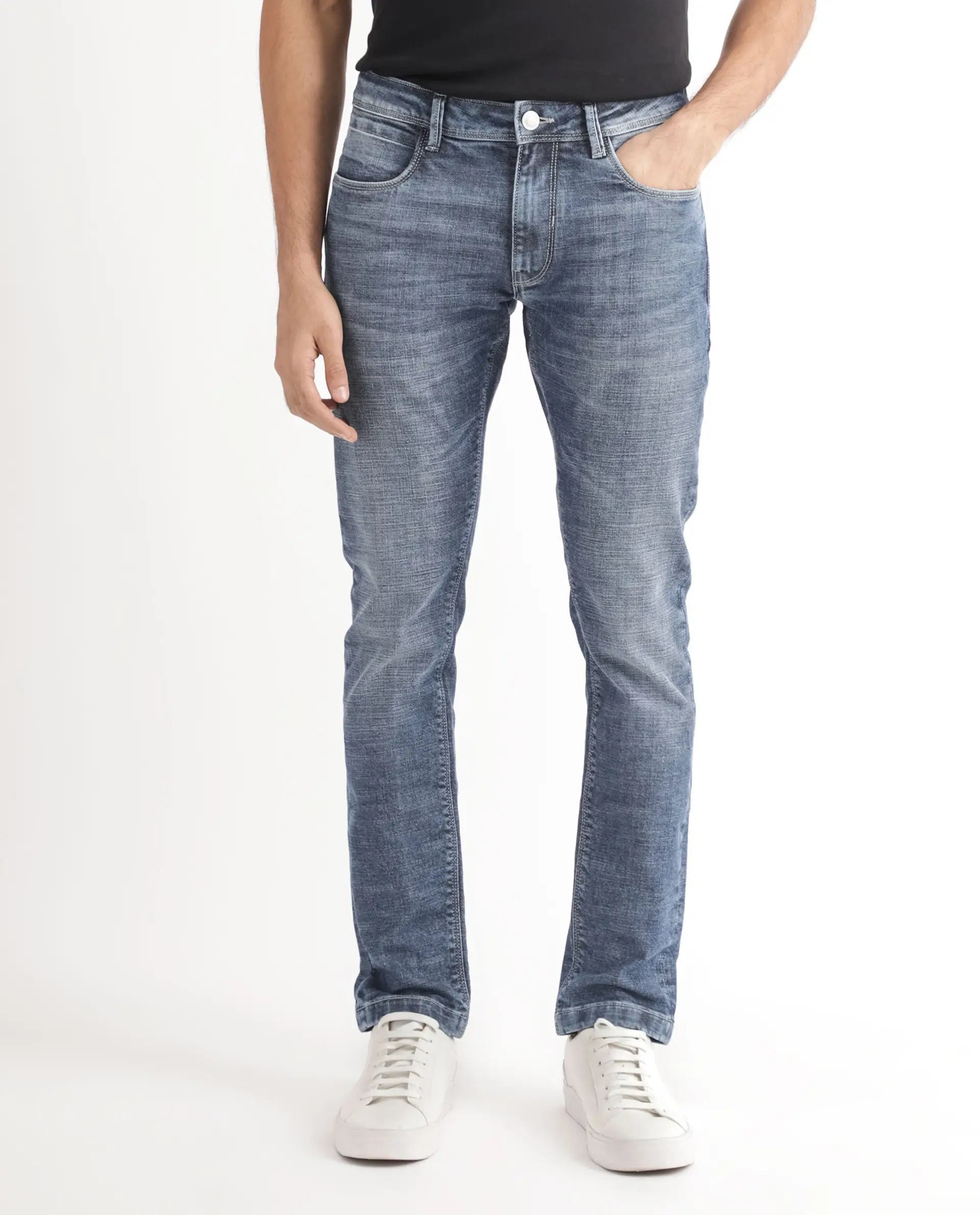 Rare Rabbit Men's Arten Blue Cotton Plain Hawk Slim Fit Jeans - Image 10