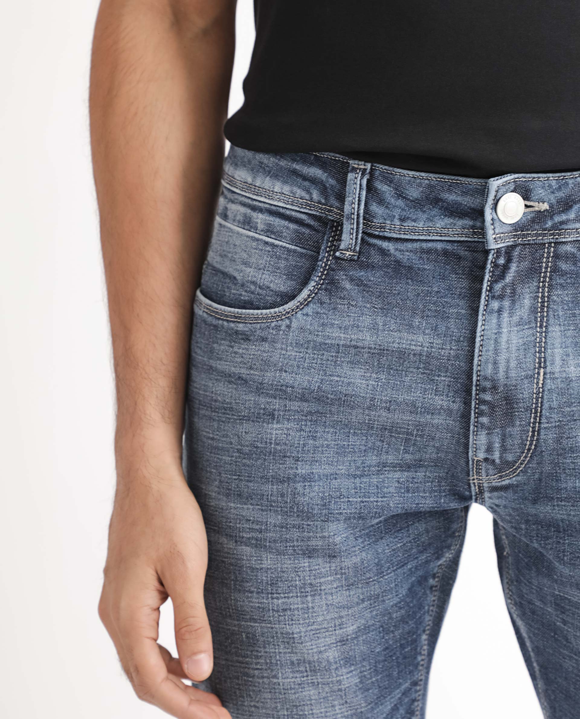 Rare Rabbit Men's Arten Blue Cotton Plain Hawk Slim Fit Jeans - Image 2
