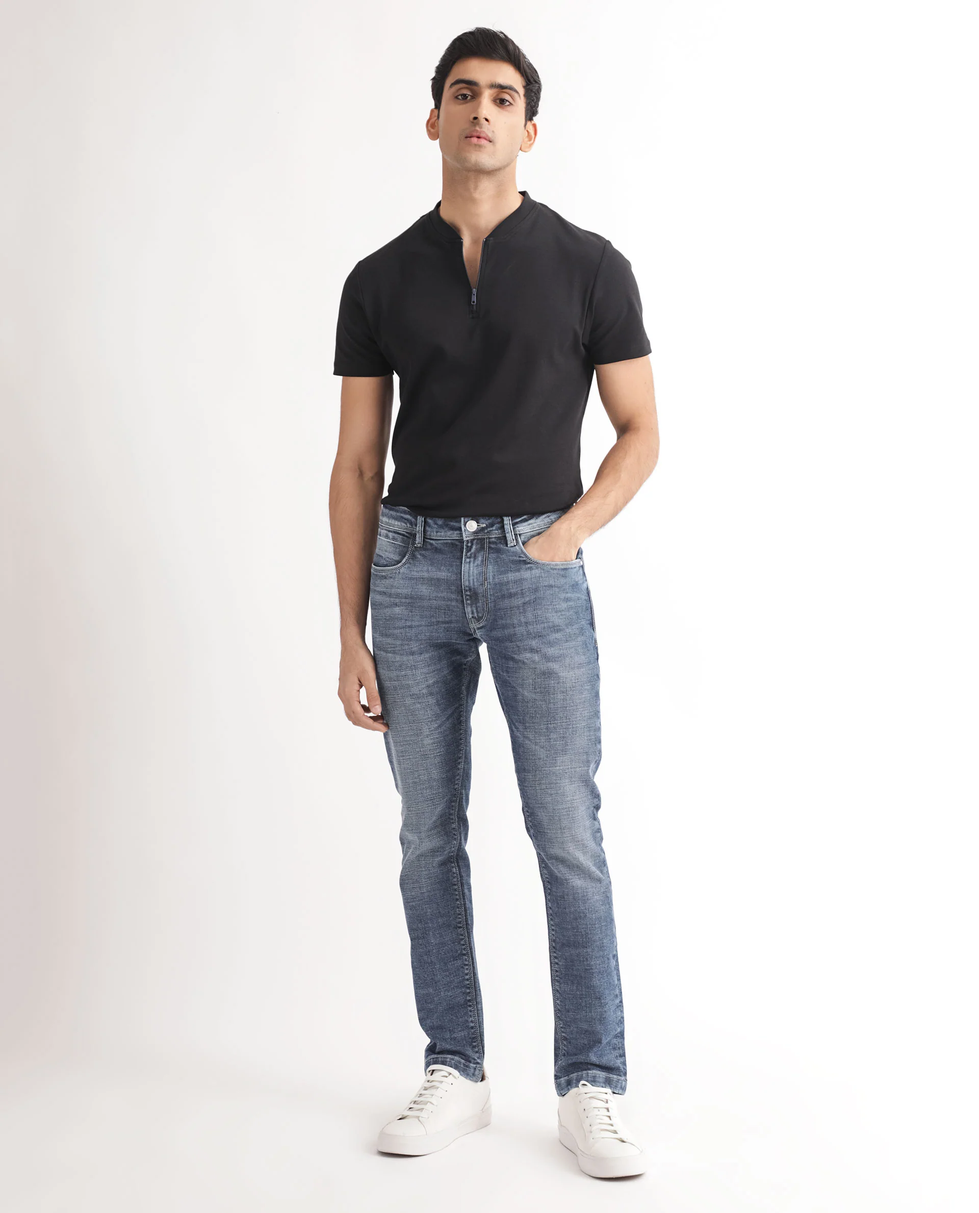 Rare Rabbit Men's Arten Blue Cotton Plain Hawk Slim Fit Jeans - Image 4
