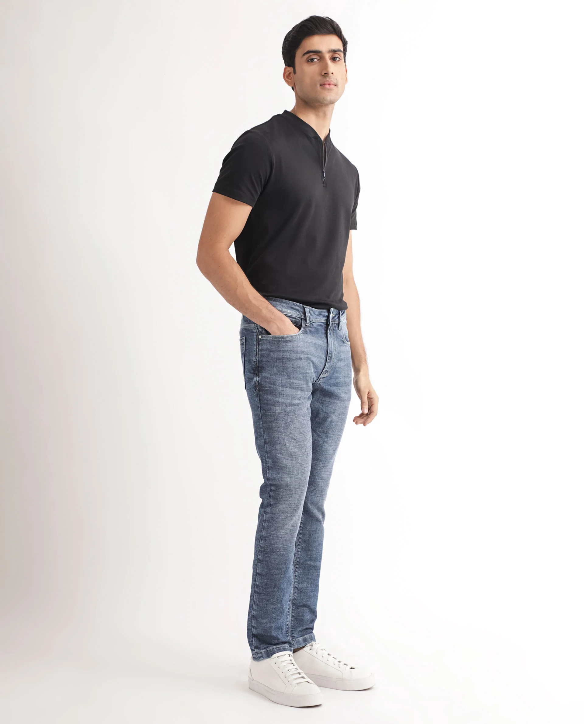 Rare Rabbit Men's Arten Blue Cotton Plain Hawk Slim Fit Jeans - Image 5