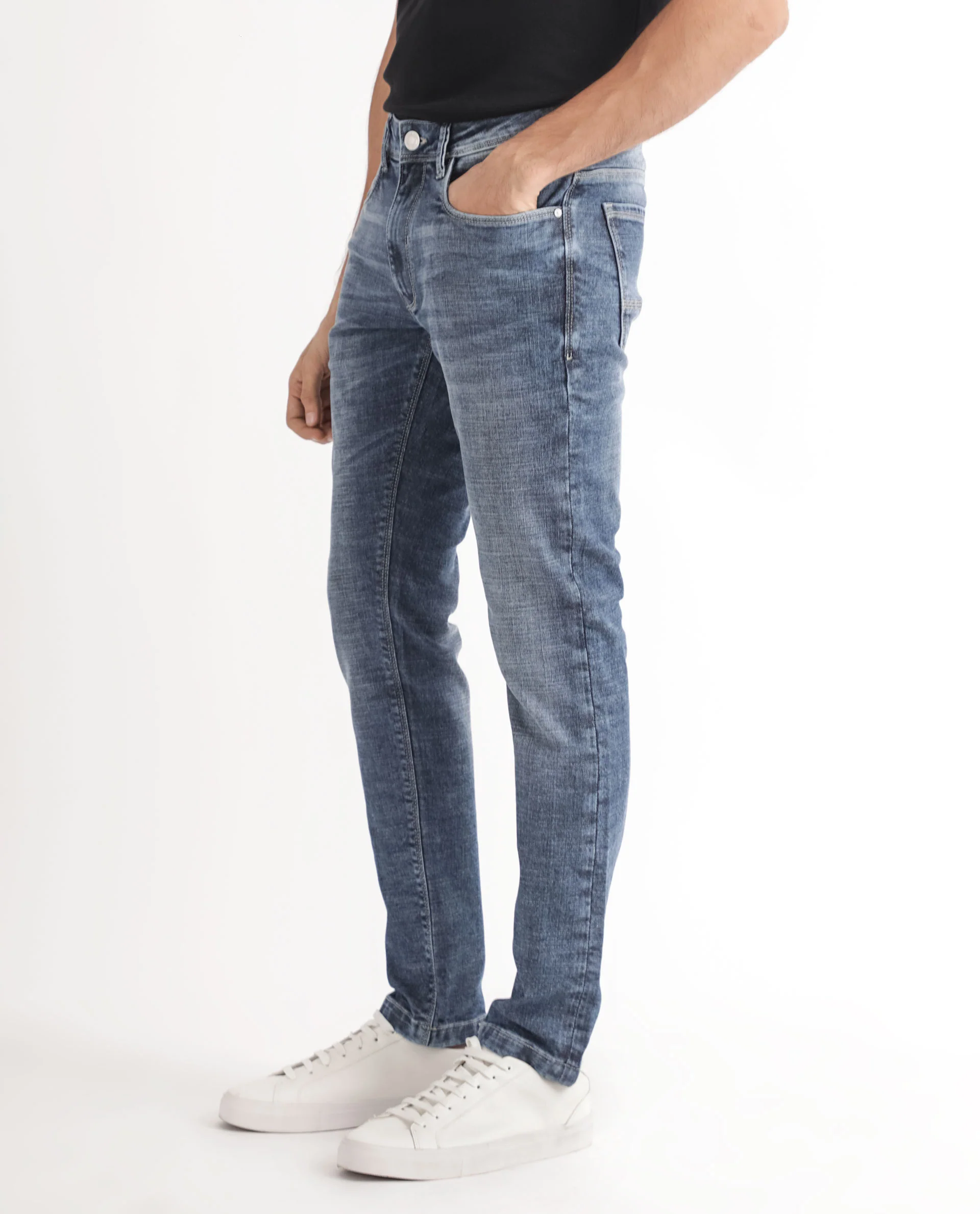 Rare Rabbit Men's Arten Blue Cotton Plain Hawk Slim Fit Jeans - Image 6