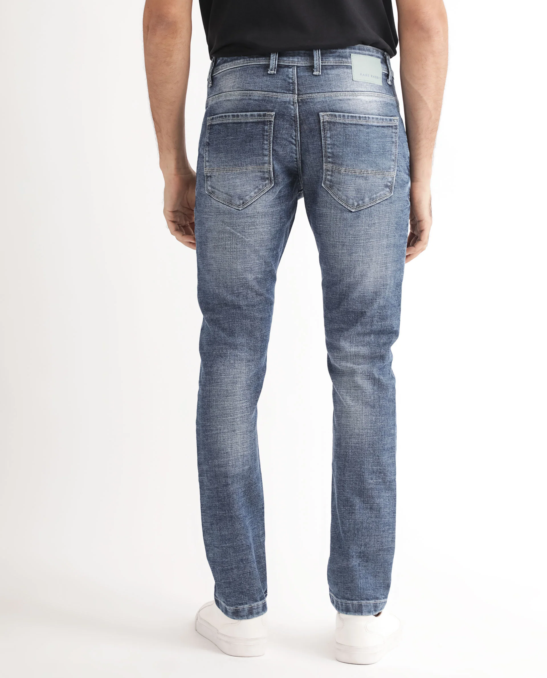 Rare Rabbit Men's Arten Blue Cotton Plain Hawk Slim Fit Jeans - Image 9