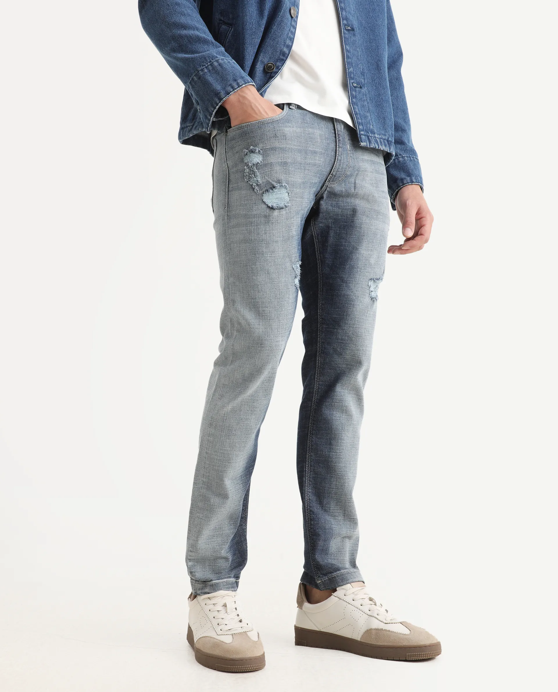 Rare Rabbit Men's Arten Light Blue Cotton Plain Hawk Slim Fit Jeans - Image 2