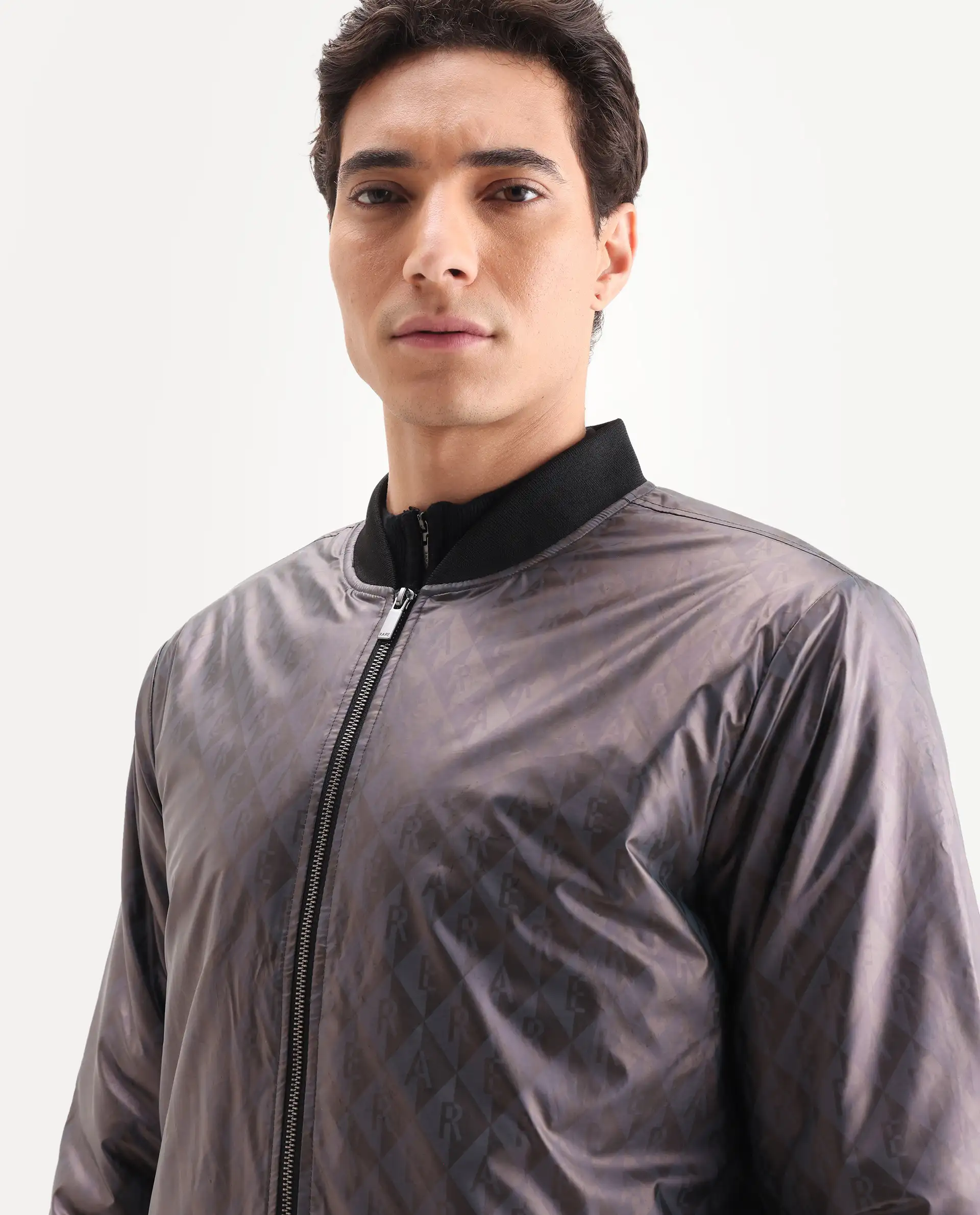Rare Rabbit Men's Arteo Navy Polyester Printed Regular Fit Full Sleeve Ribbed Collar Jacket - Image 4