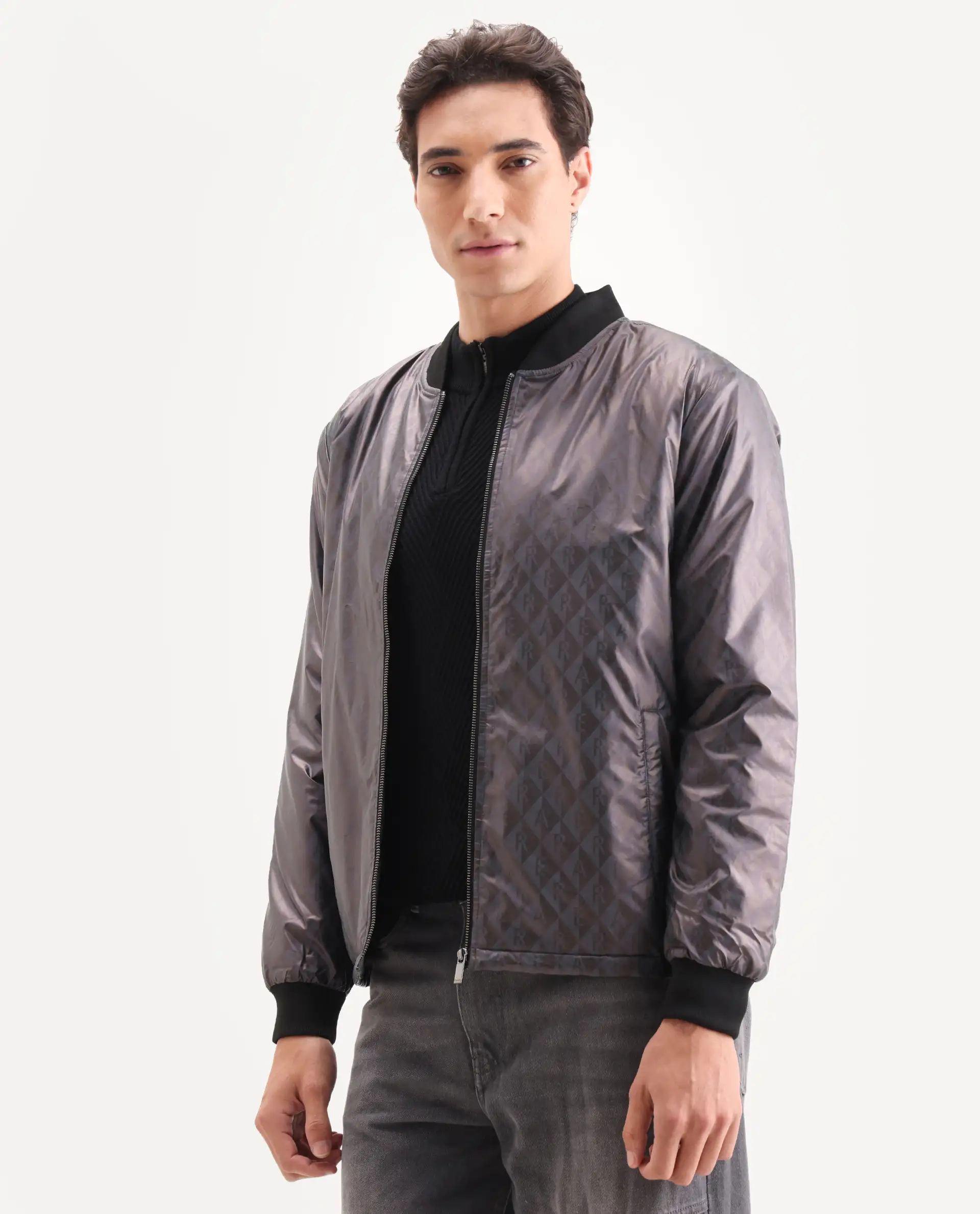 Rare Rabbit Men's Arteo Navy Polyester Printed Regular Fit Full Sleeve Ribbed Collar Jacket - Image 5